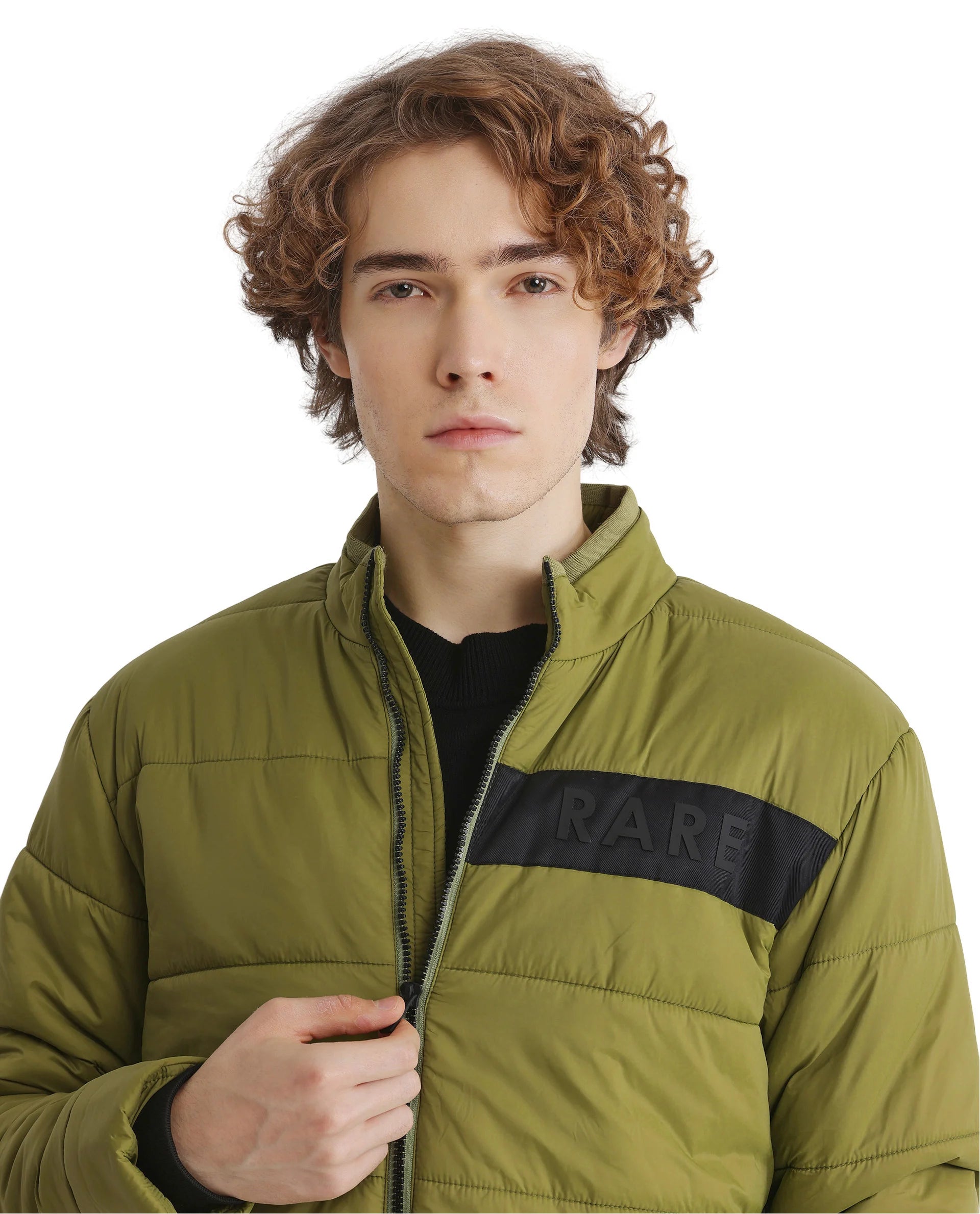 Rare Rabbit Men's Bront Flouroscent Green Nylon Fabric Full Sleeve Curved Collar Regular Fit Plain Jacket