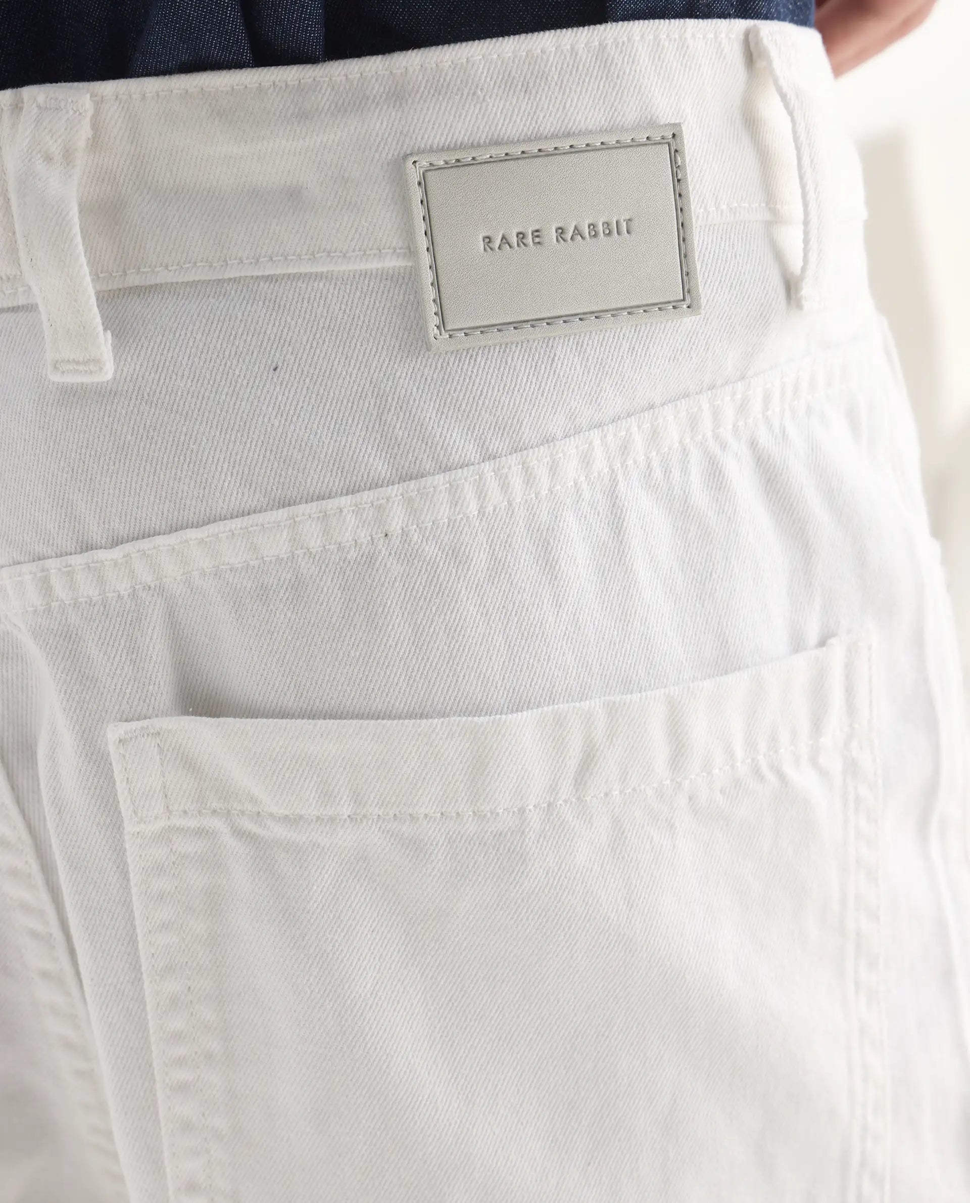 Rare Rabbit Men's Bron White Cotton Plain Baggy Fit Jeans