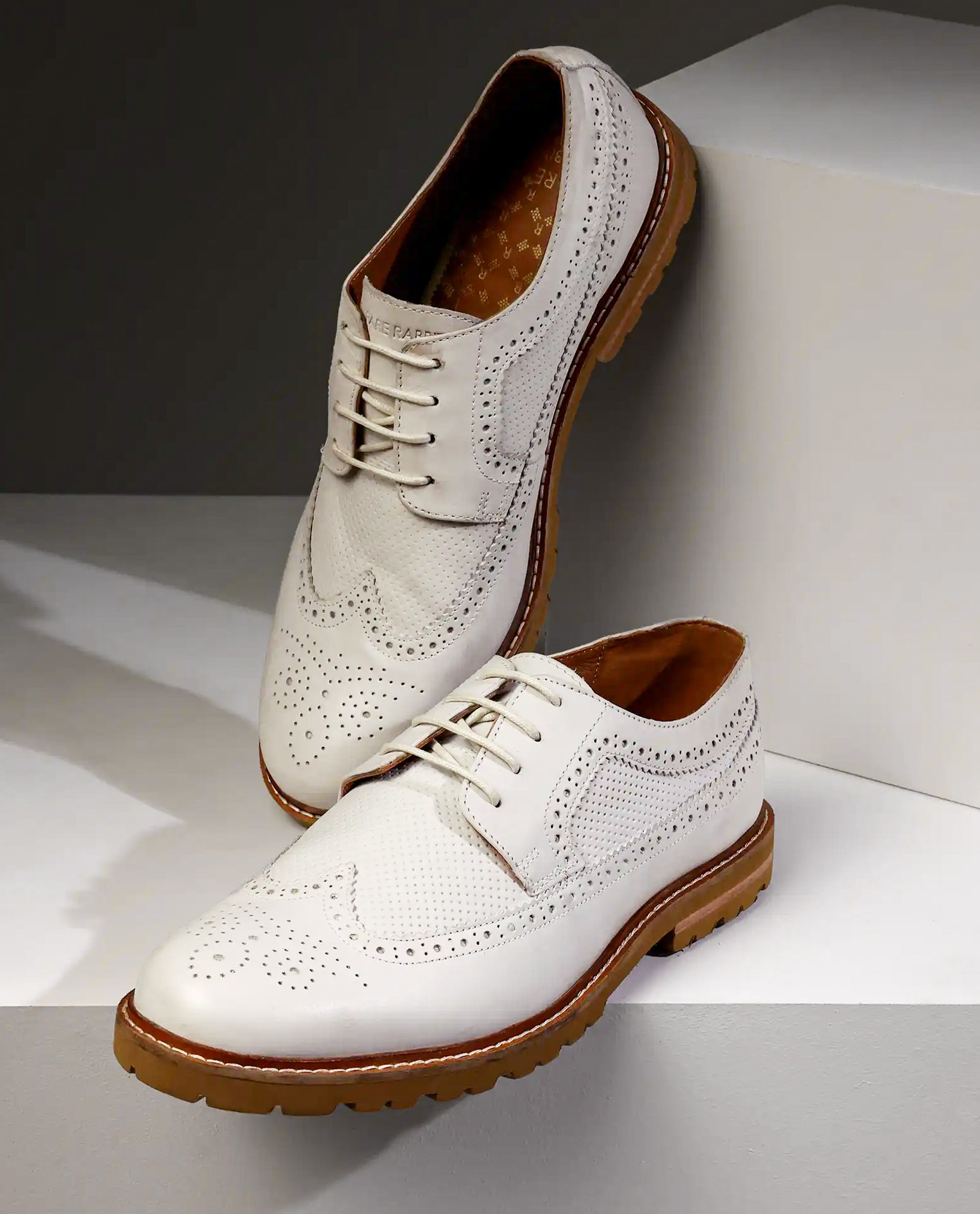 Rare Rabbit Men Brox Ivory Lace-Up Shoes