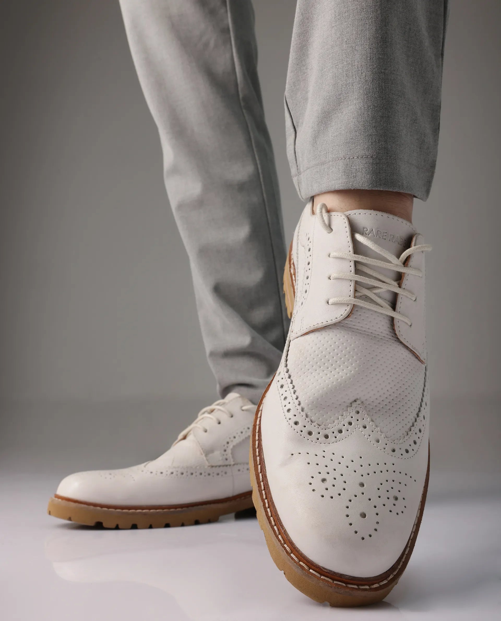 Rare Rabbit Men Brox Ivory Lace-Up Shoes