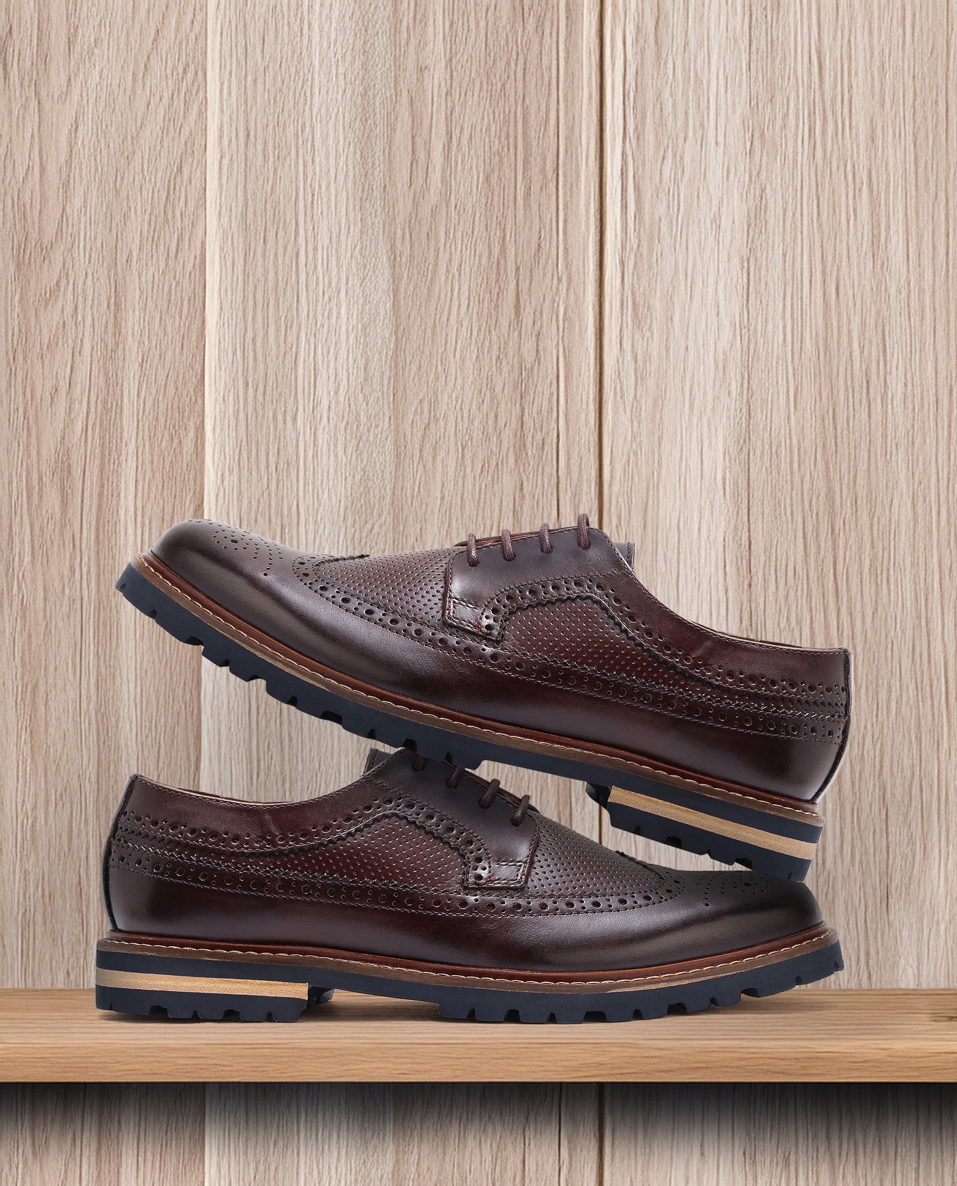 Rare Rabbit Mens Brox Maroon Derby Lace-Up Brogue Detailing Leather Formal Shoes