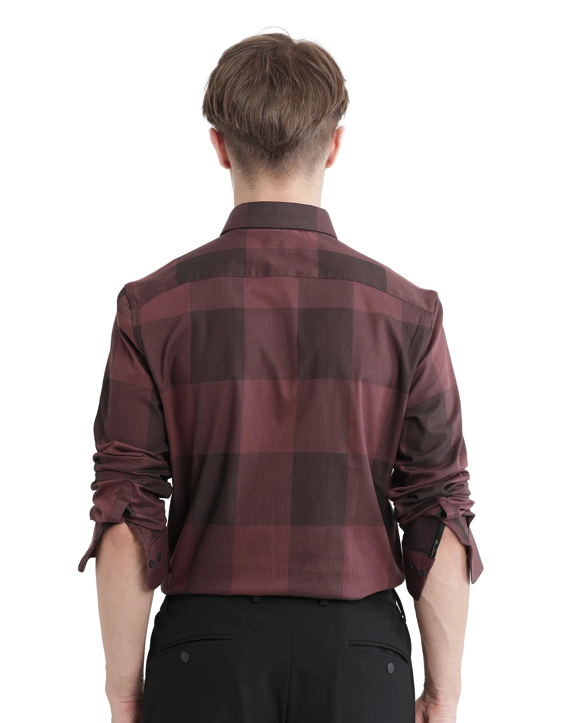 Rare Rabbit Men Bruce Maroon Cotton Polyester Fabric Full Sleeves Collared Neck Button Closure Plain Shirt