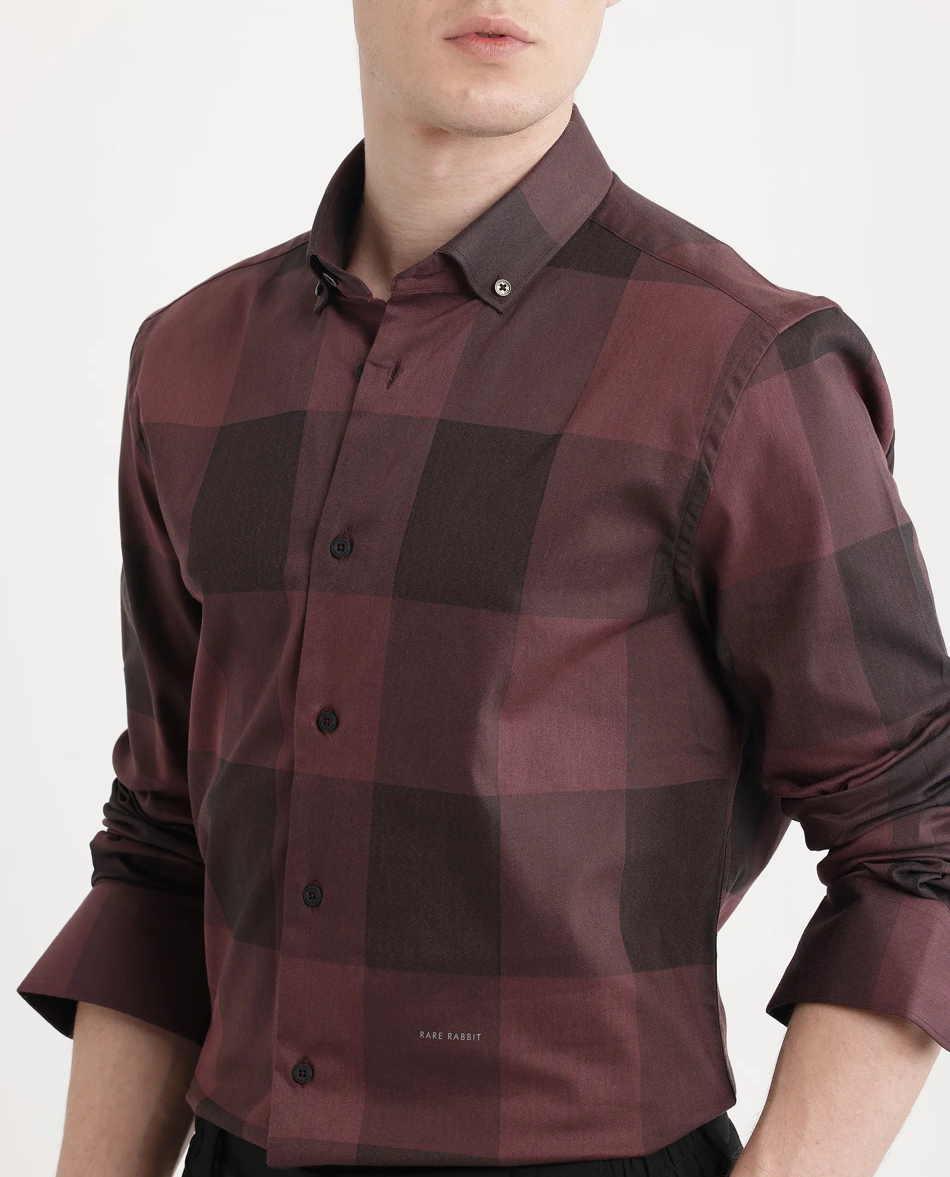 Rare Rabbit Men Bruce Maroon Cotton Polyester Fabric Full Sleeves Collared Neck Button Closure Plain Shirt