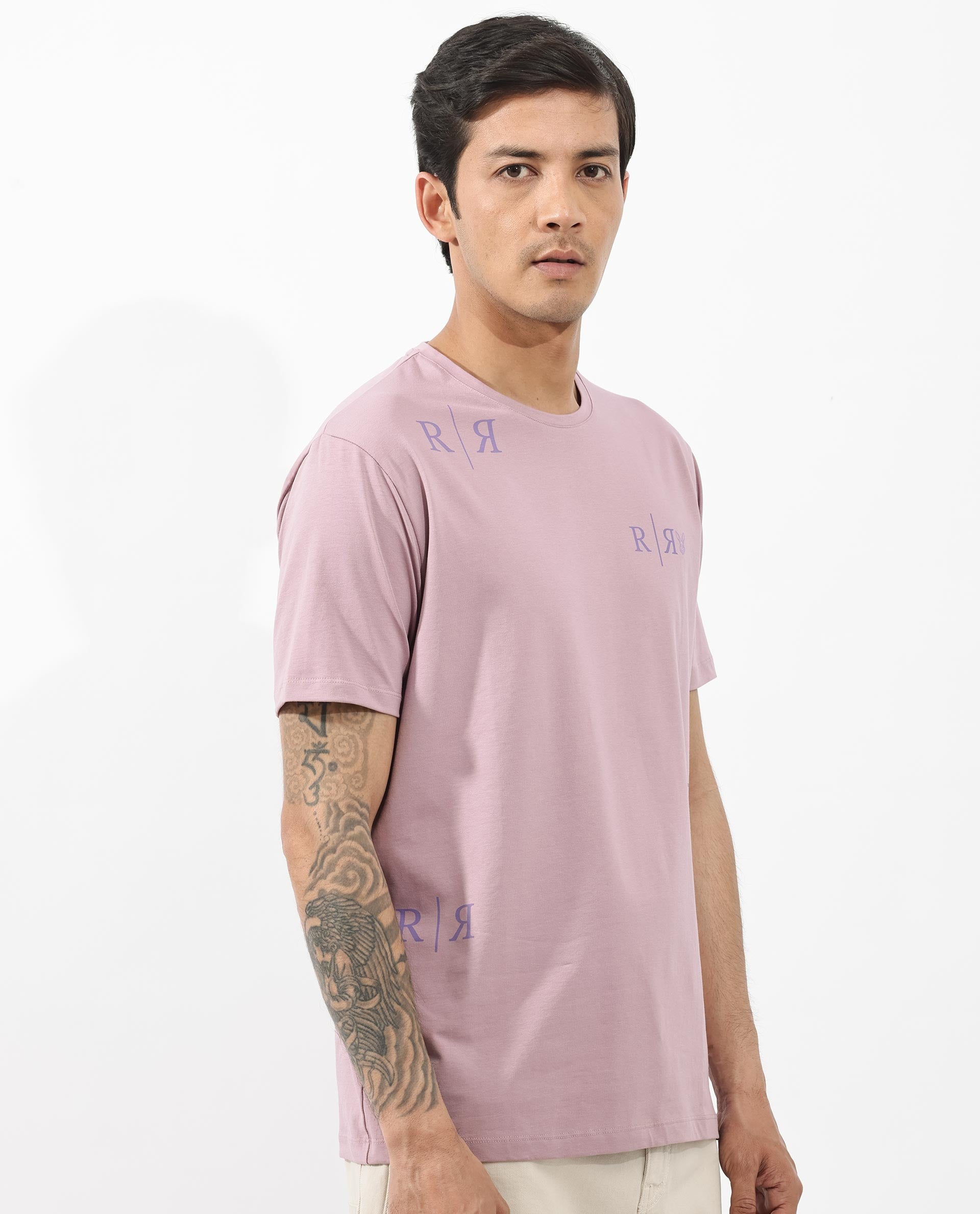 Rare Rabbit Mens Brule Dusky Pink Short Sleeve Monogram Graphic Print T-Shirt