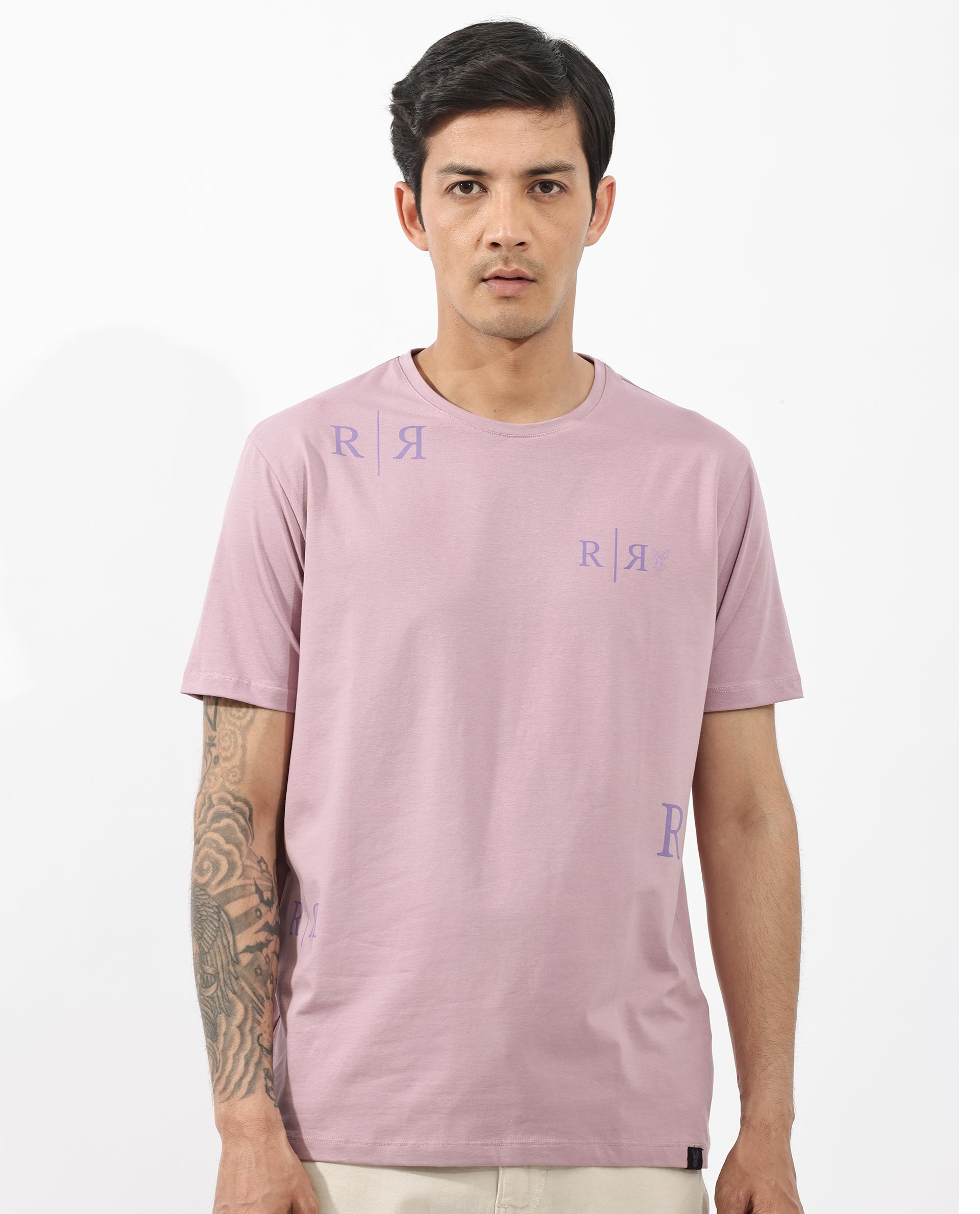 Rare Rabbit Mens Brule Dusky Pink Short Sleeve Monogram Graphic Print T-Shirt