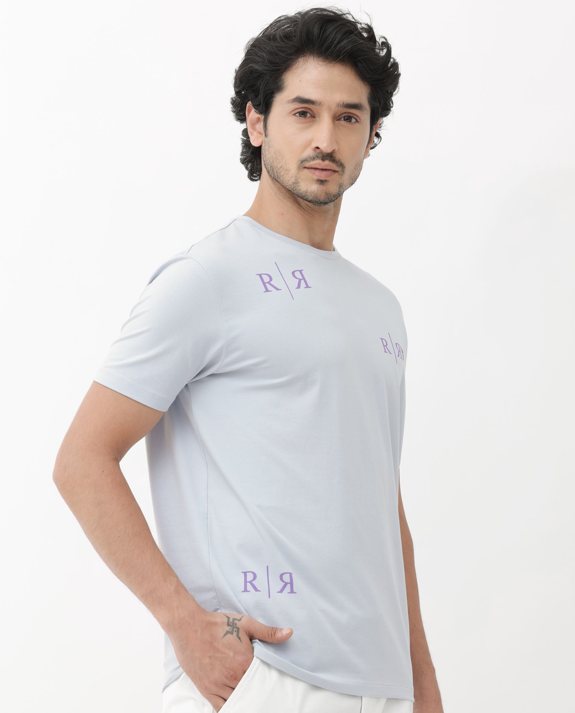 Rare Rabbit Mens Brule Dusky Grey Short Sleeve Monogram Graphic Print T-Shirt