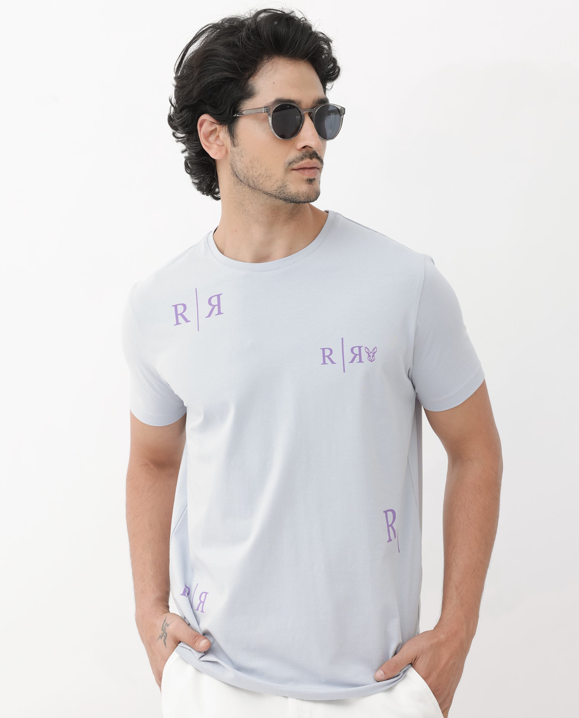 Rare Rabbit Mens Brule Dusky Grey Short Sleeve Monogram Graphic Print T-Shirt