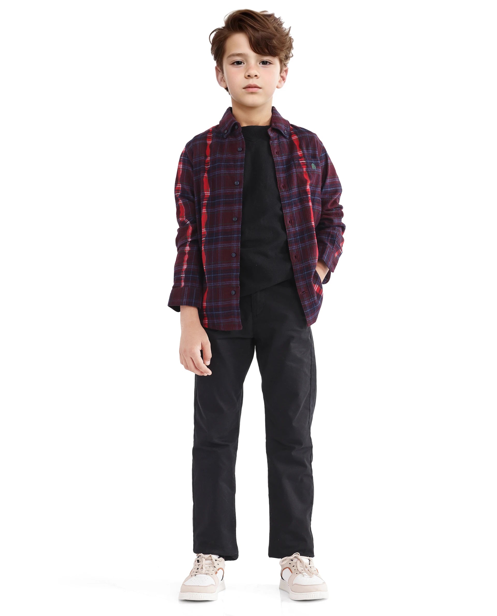 Rare Ones Kids Bru Dark Maroon Cotton Full Sleeve Checked Shirt