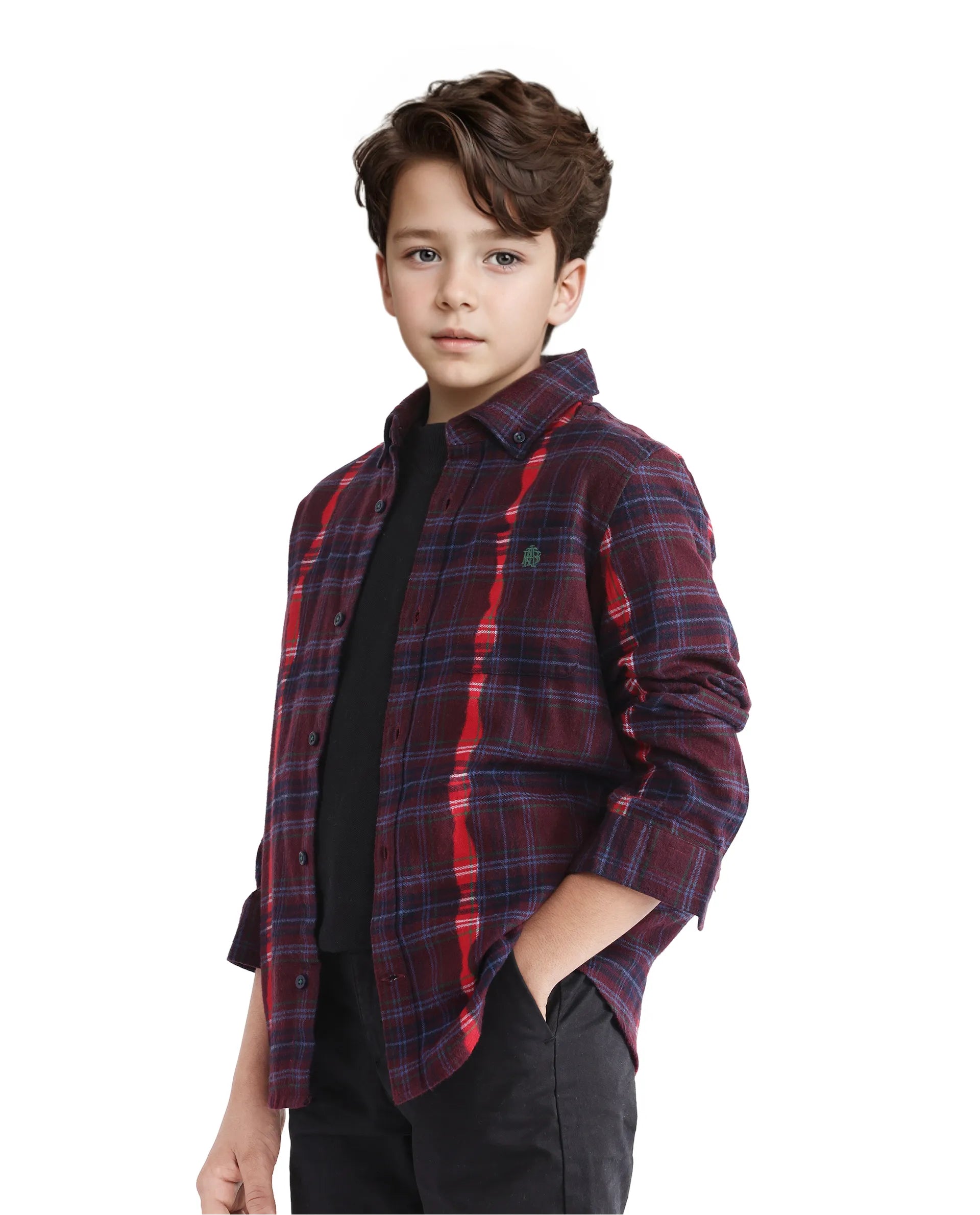 Rare Ones Kids Bru Dark Maroon Cotton Full Sleeve Checked Shirt