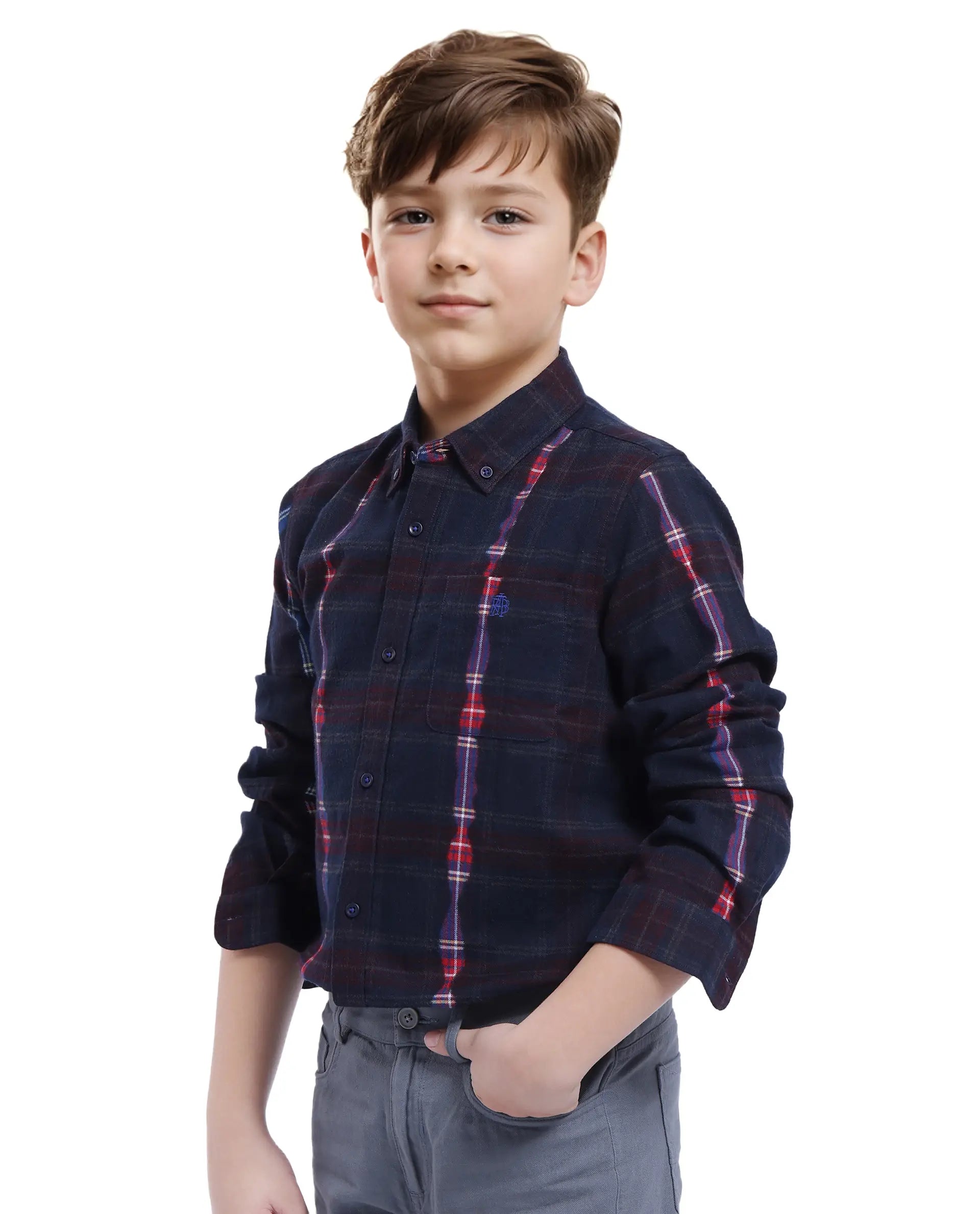 Rare Ones Kids Bru Navy Cotton Full Sleeve Button Down Oxford Checked Shirt