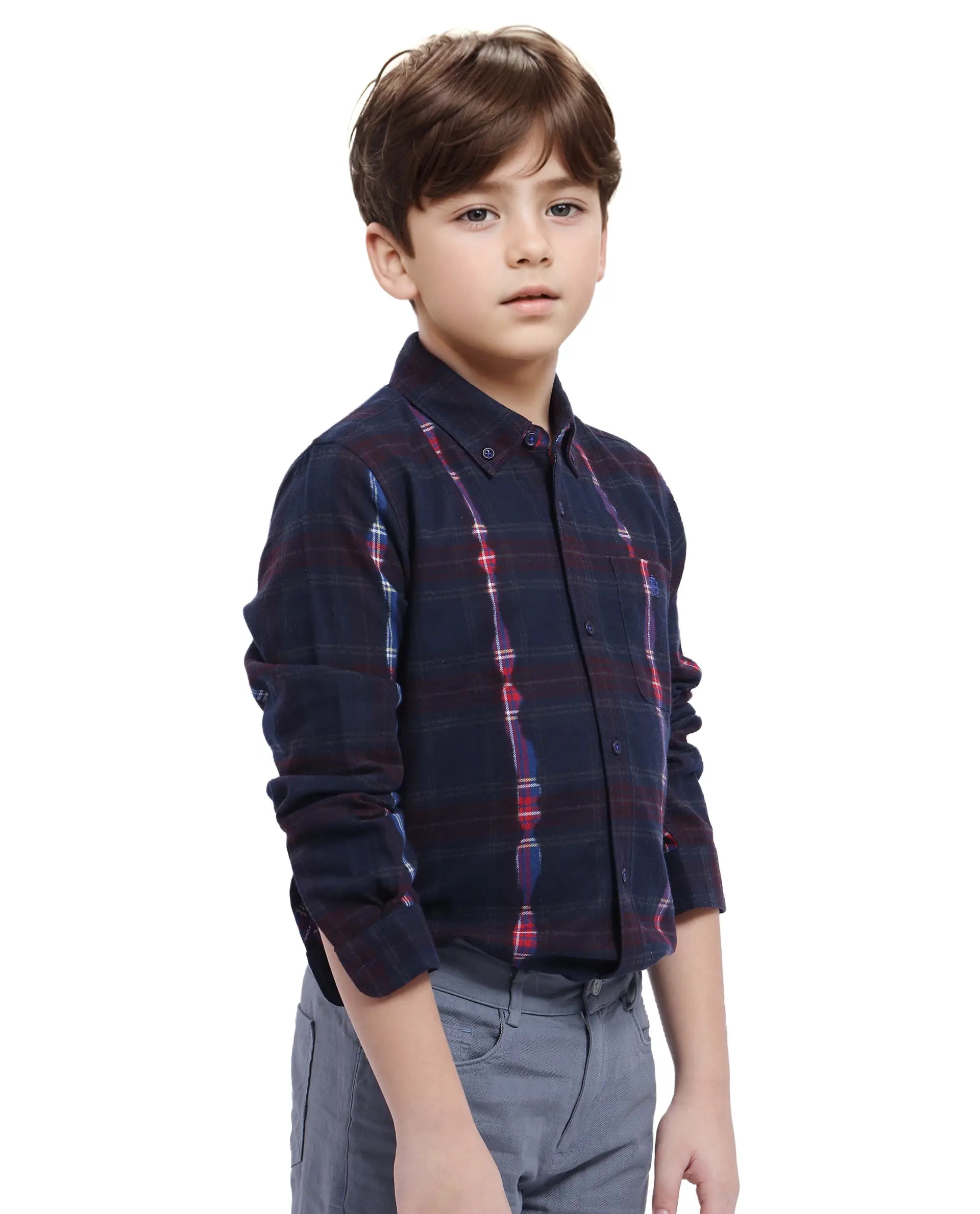 Rare Ones Kids Bru Navy Cotton Full Sleeve Button Down Oxford Checked Shirt