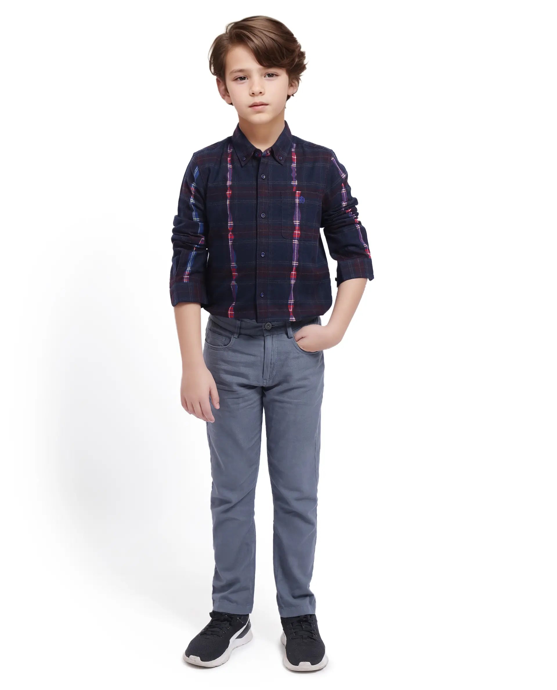 Rare Ones Kids Bru Navy Cotton Full Sleeve Button Down Oxford Checked Shirt