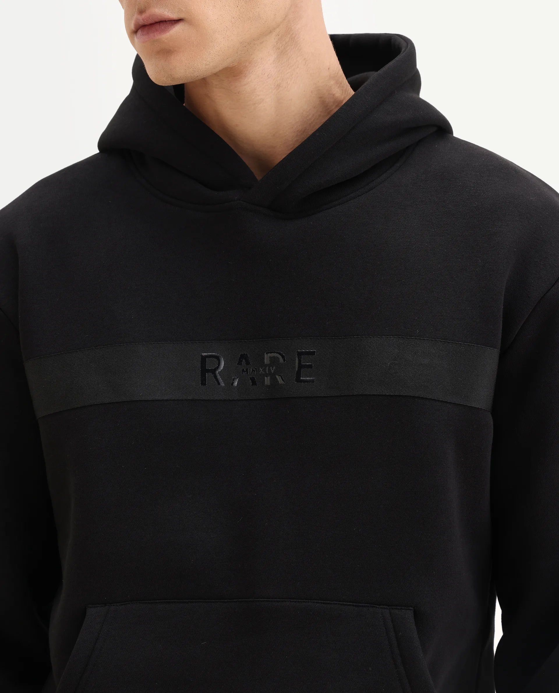 Rare Rabbit Men's Brun Black Cotton Blend Graphic Print Relaxed Fit Full Sleeve Hooded Sweatshirt