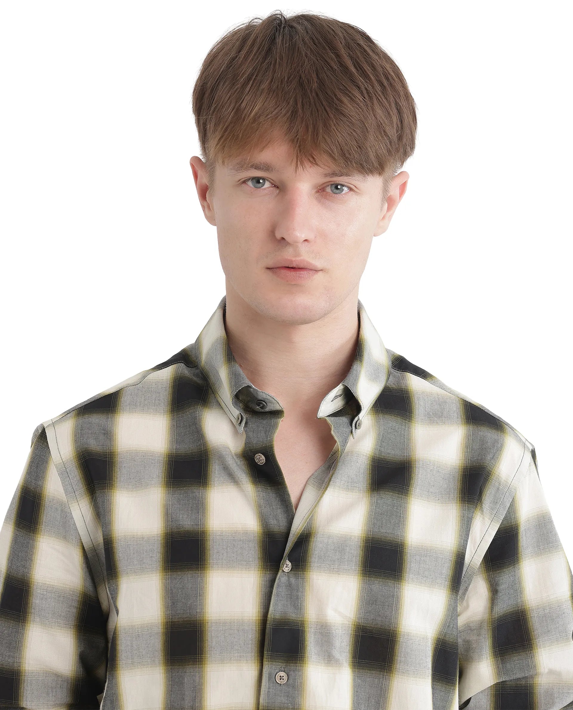 Rare Rabbit Men's Bung Green Cotton Fabric Regular Fit Graphic Backprint Regular Collar Checks Shirt