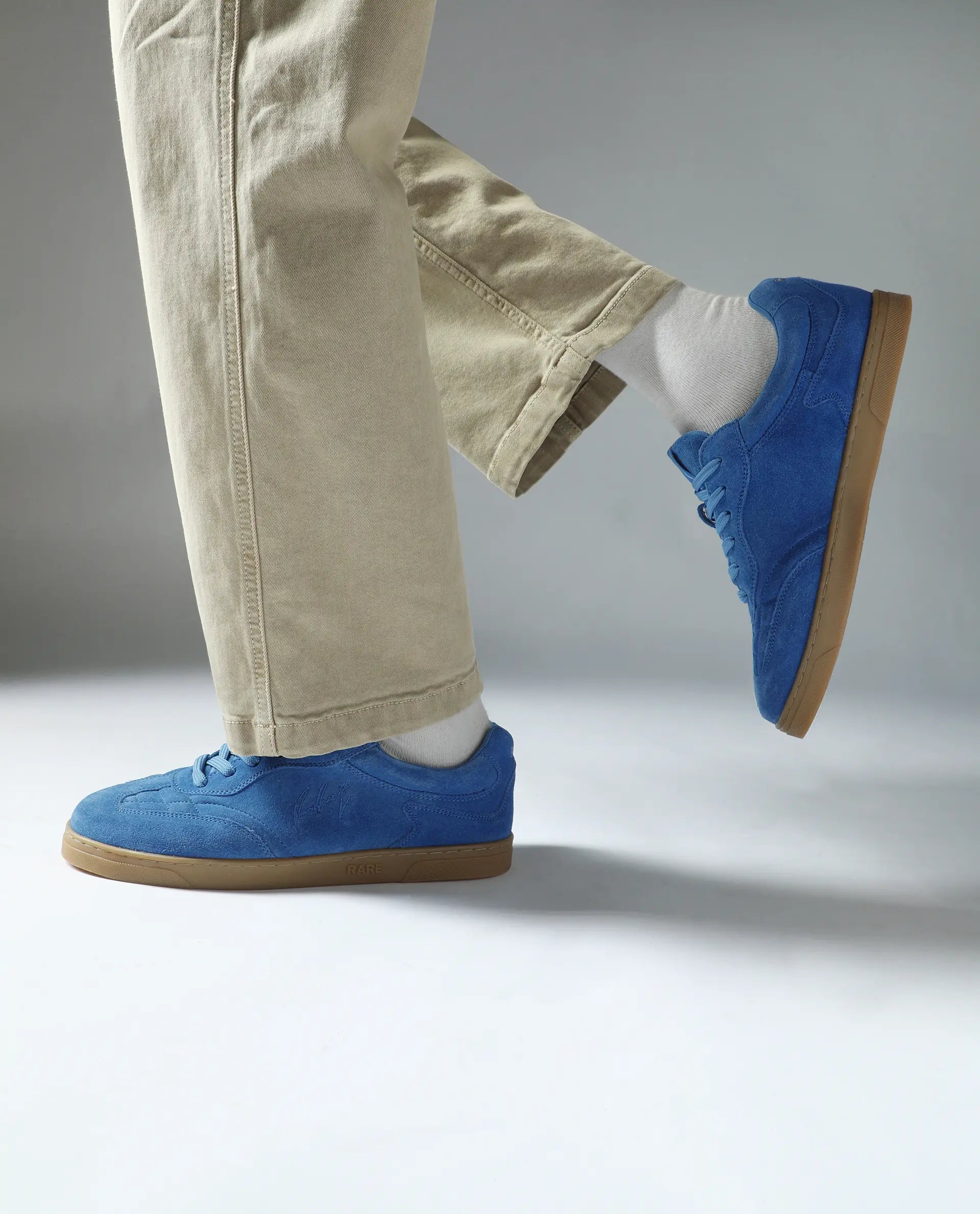 Rare Rabbit Men's Burnie Blue Lace-Up Closure Suede Sneaker