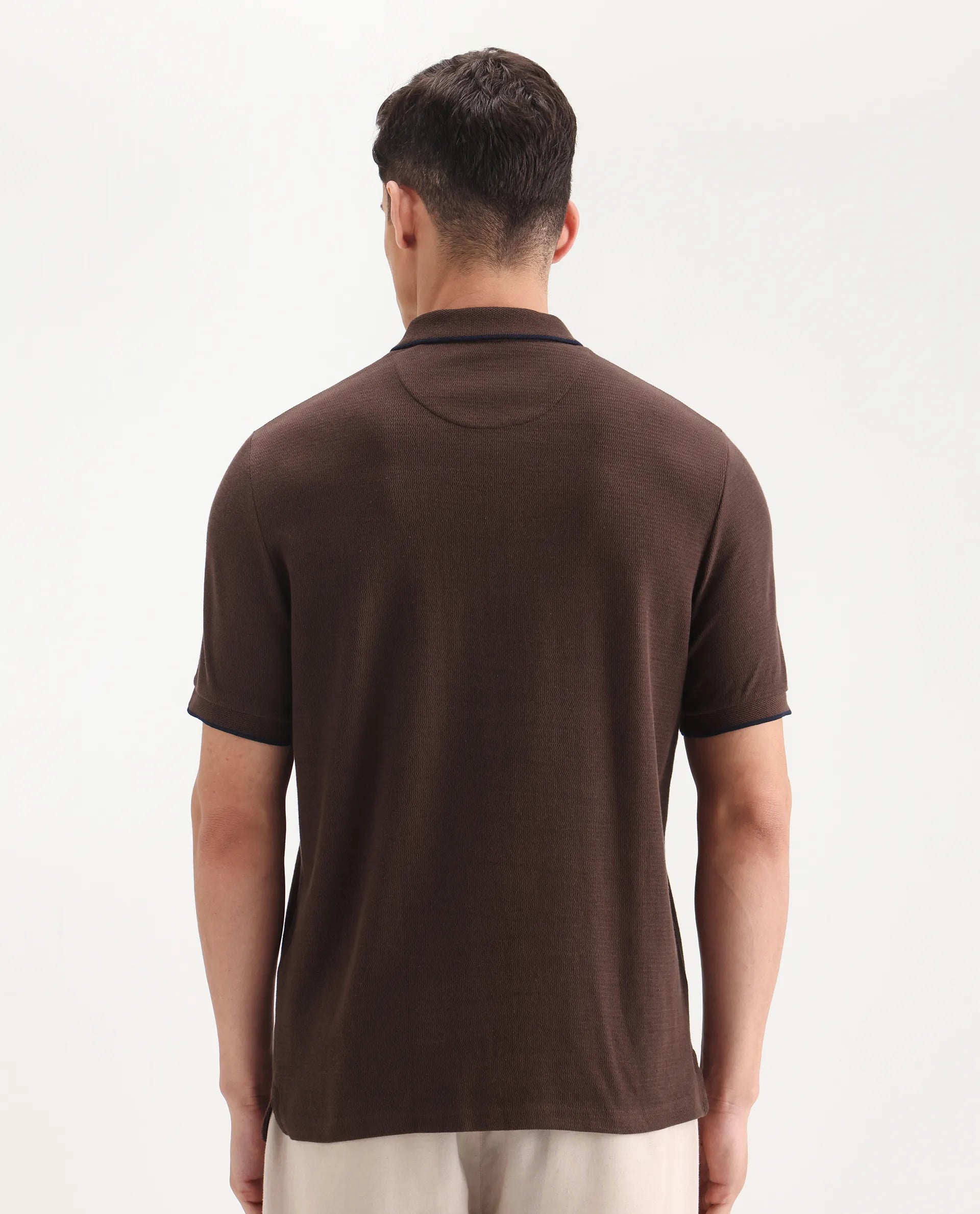 Rare Rabbit Men's Burrow Brown Cotton Plain Regular Fit Half Sleeve Polo