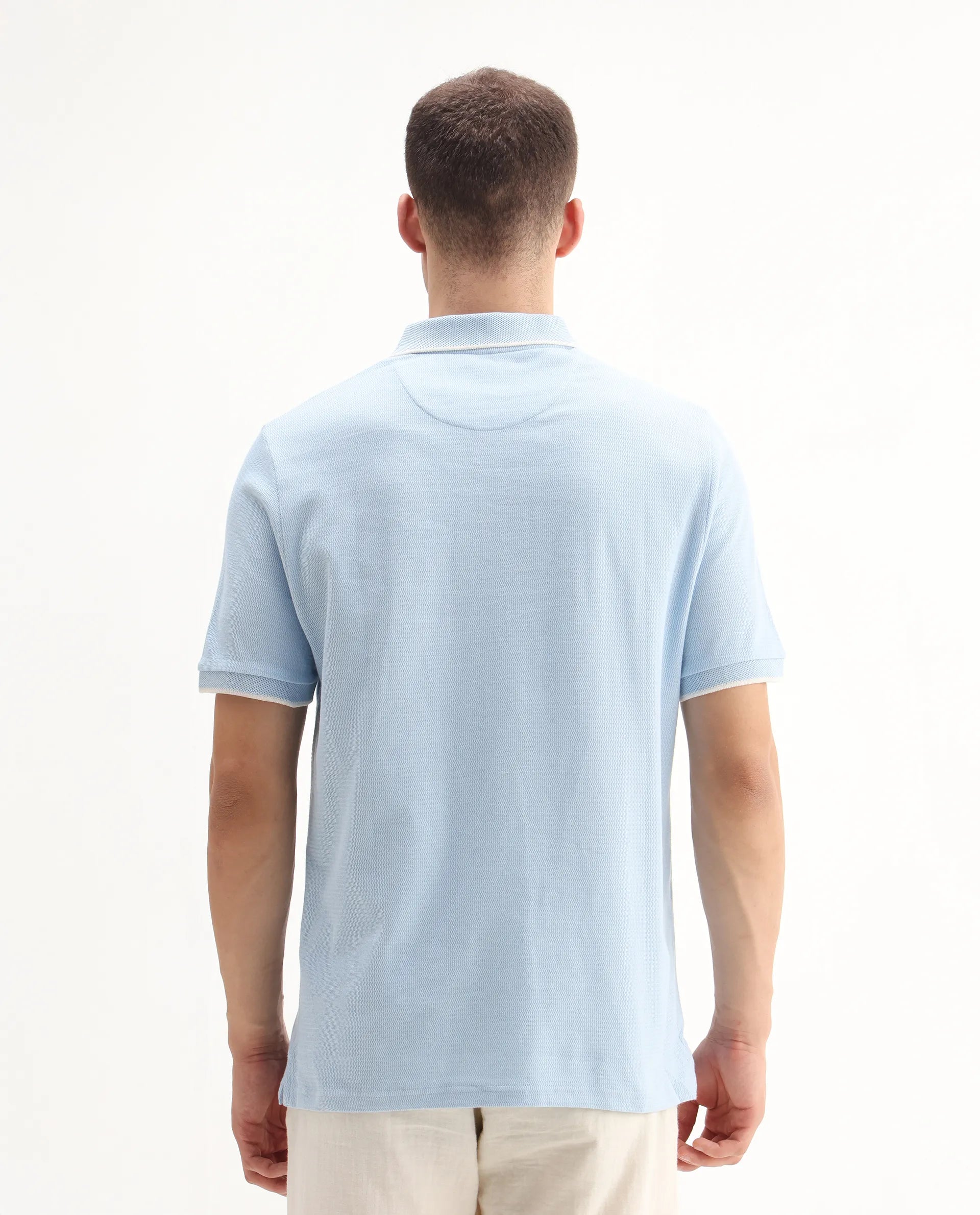 Rare Rabbit Men's Burrow Light Blue Cotton Plain Regular Fit Half Sleeve Polo