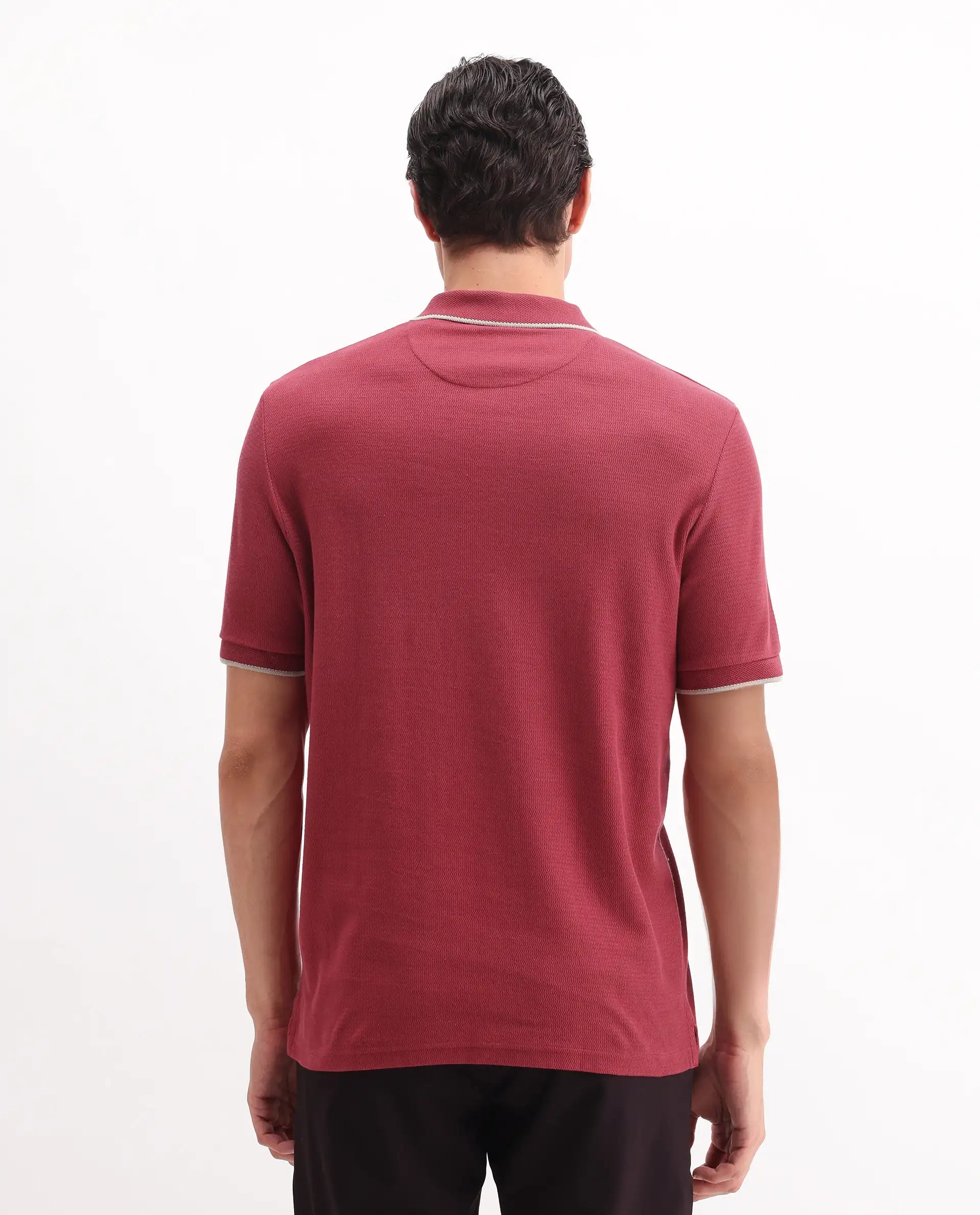 Rare Rabbit Men's Burrow Red Cotton Plain Regular Fit Half Sleeve Polo