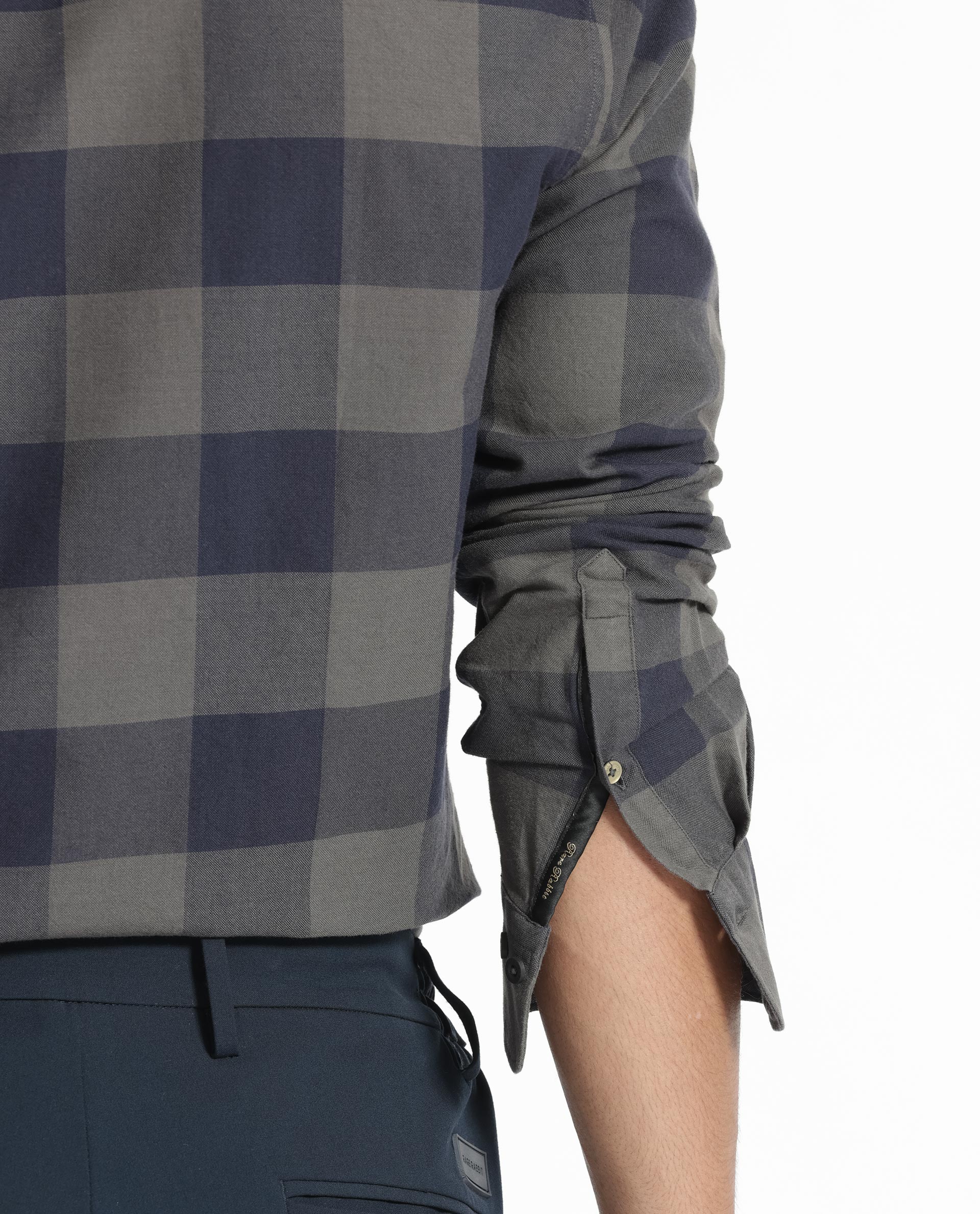 Rare Rabbit Men's Byre Dark Blue Full Sleeves Checks Shirt