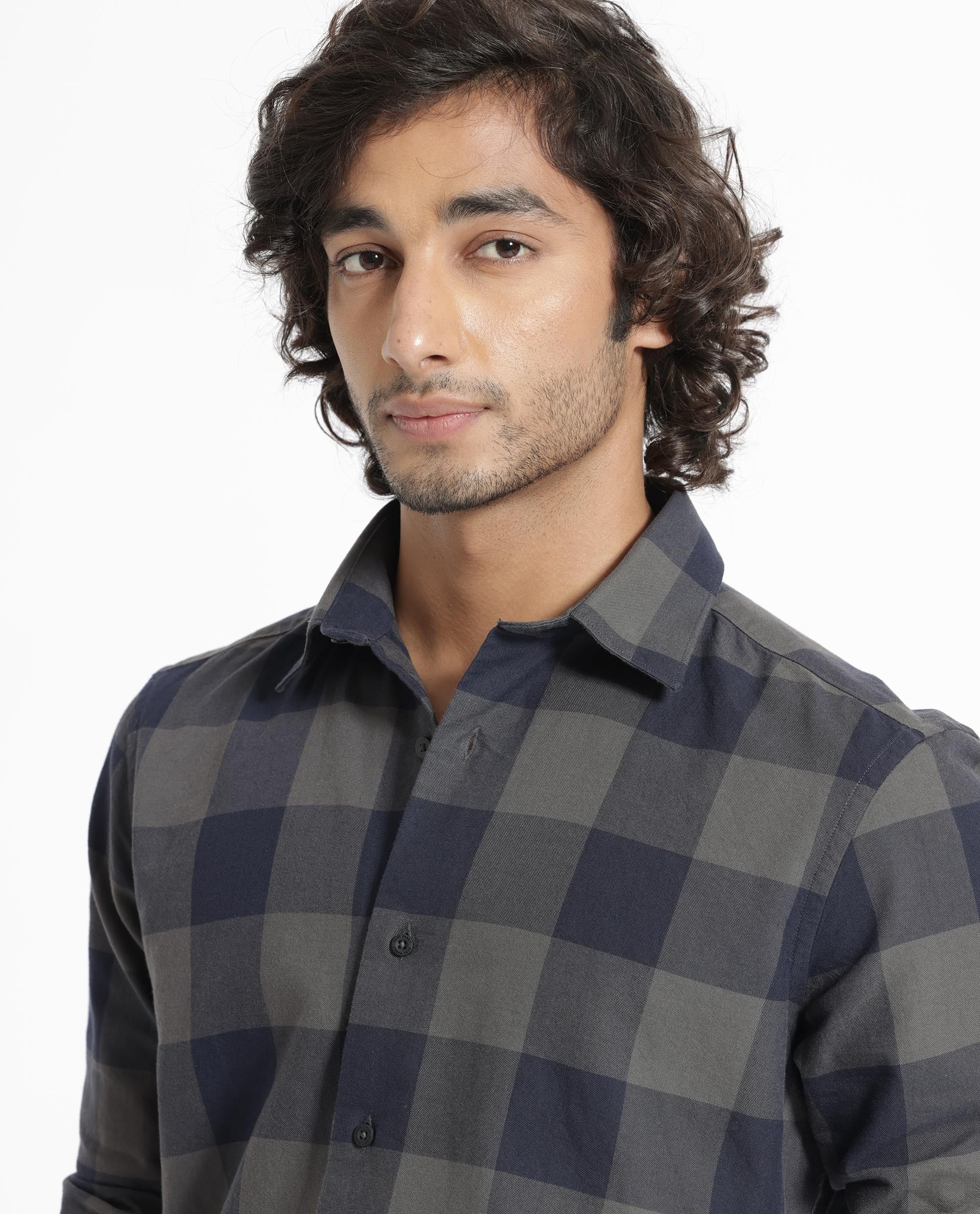 Rare Rabbit Men's Byre Dark Blue Full Sleeves Checks Shirt