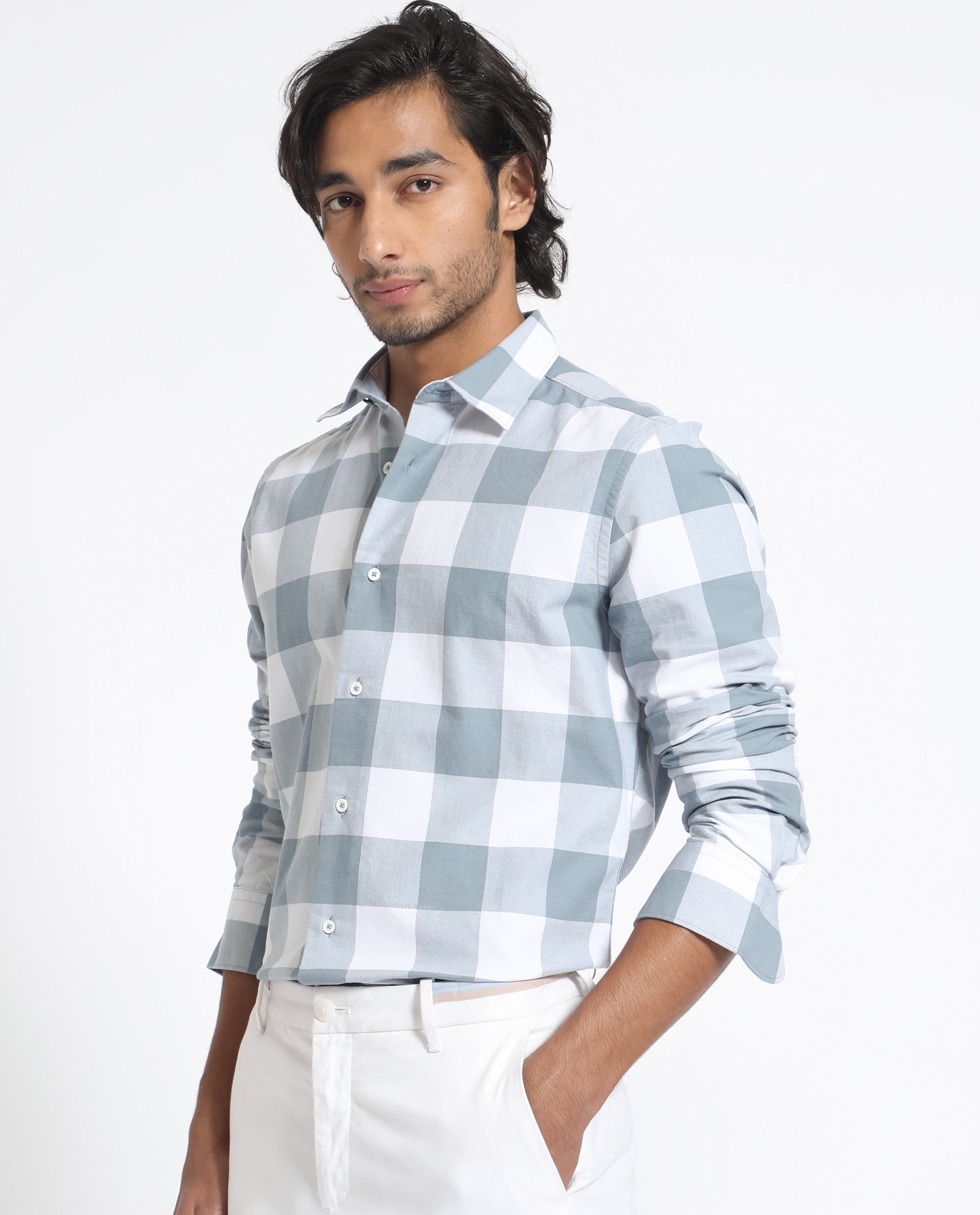 Rare Rabbit Men's Byre Dusky Blue Full Sleeves Checks Shirt