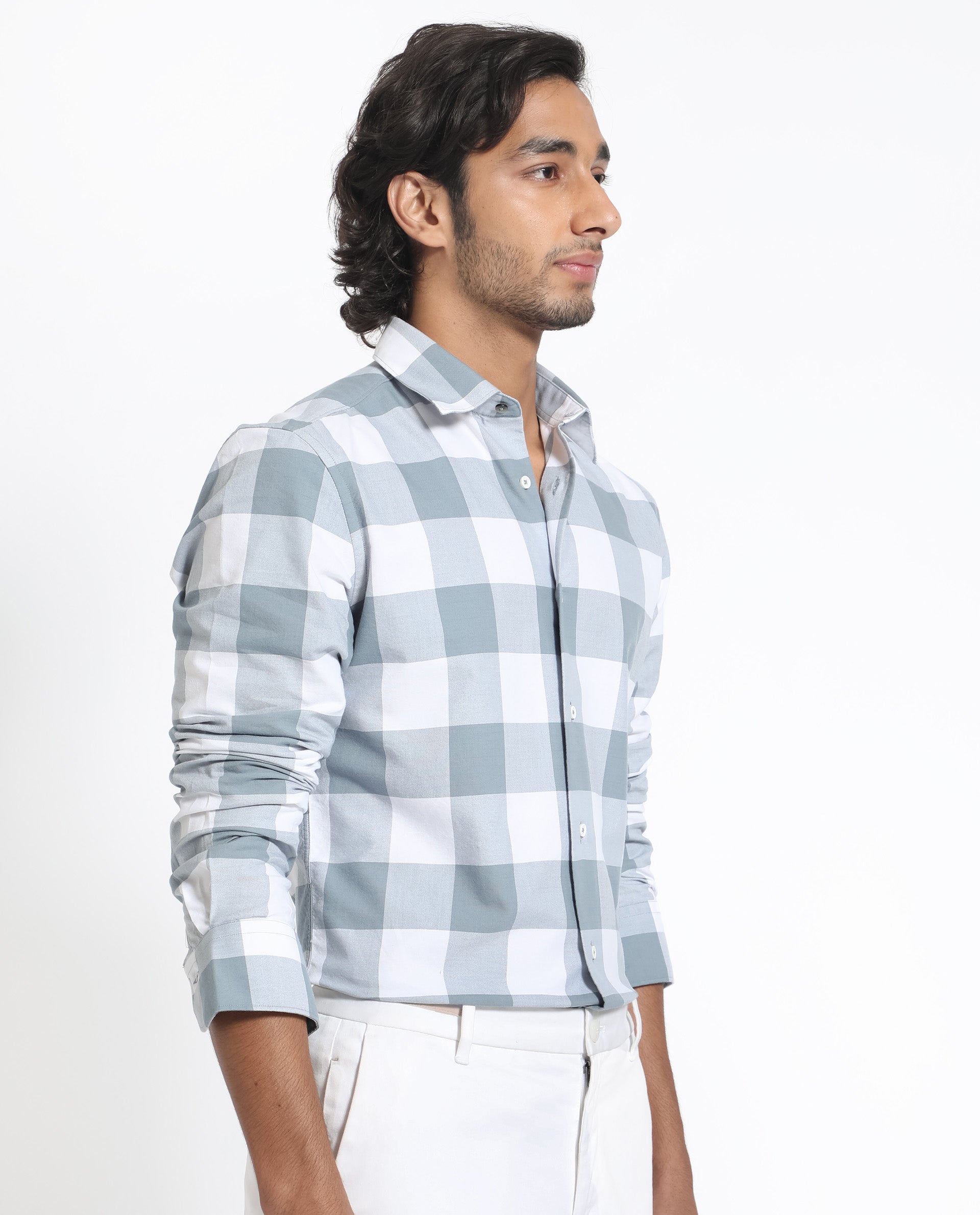 Rare Rabbit Men's Byre Dusky Blue Full Sleeves Checks Shirt