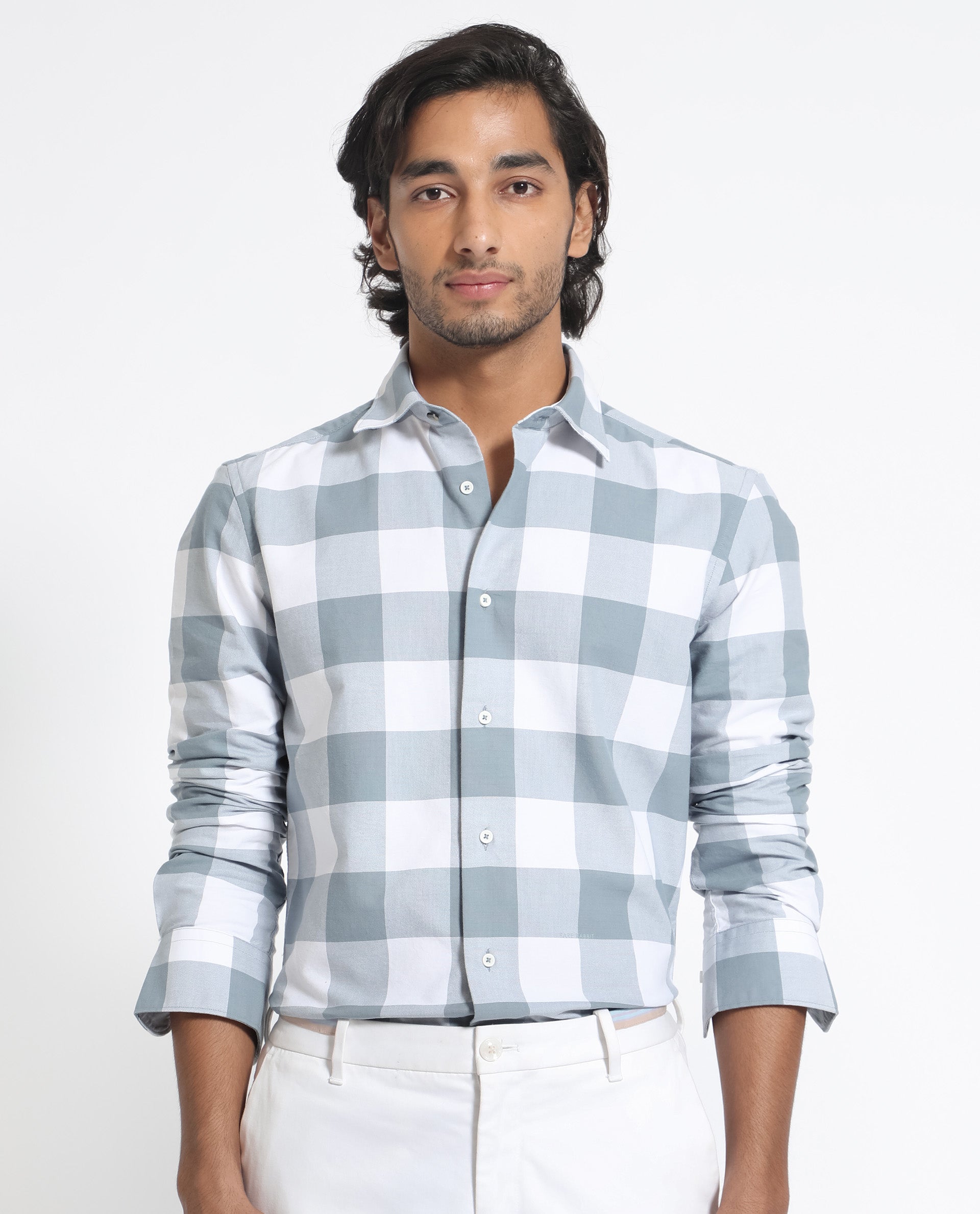 Rare Rabbit Men's Byre Dusky Blue Full Sleeves Checks Shirt