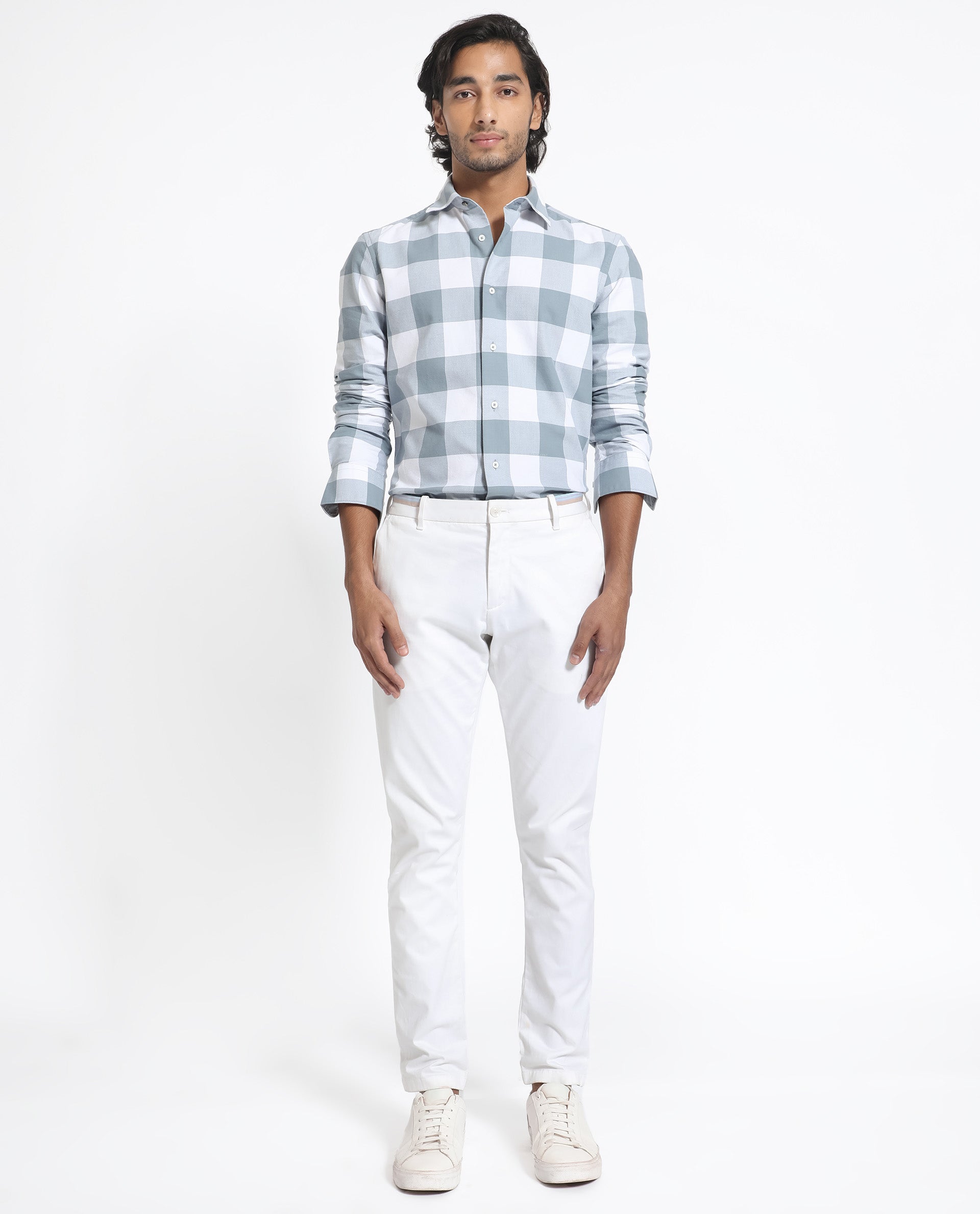 Rare Rabbit Men's Byre Dusky Blue Full Sleeves Checks Shirt