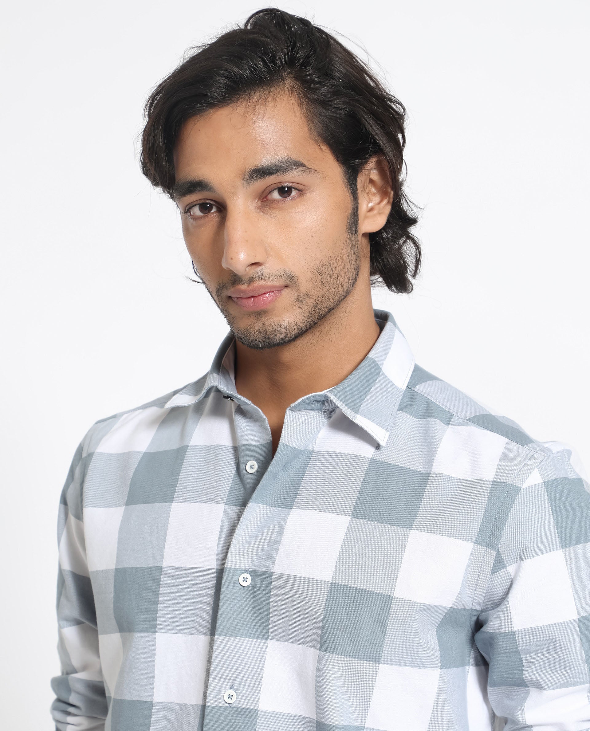 Rare Rabbit Men's Byre Dusky Blue Full Sleeves Checks Shirt