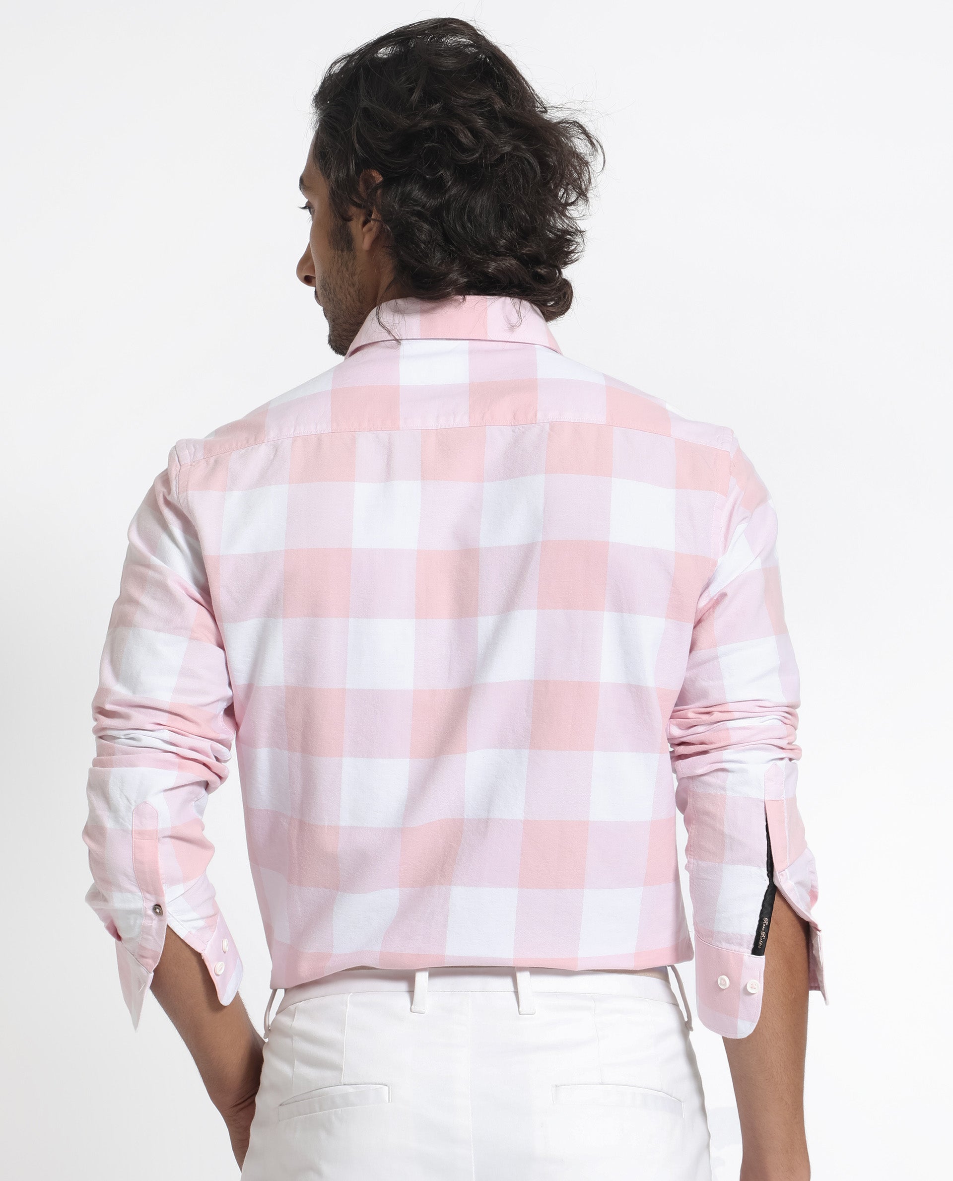 Rare Rabbit Men's Byre Light Pink Full Sleeves Checks Shirt