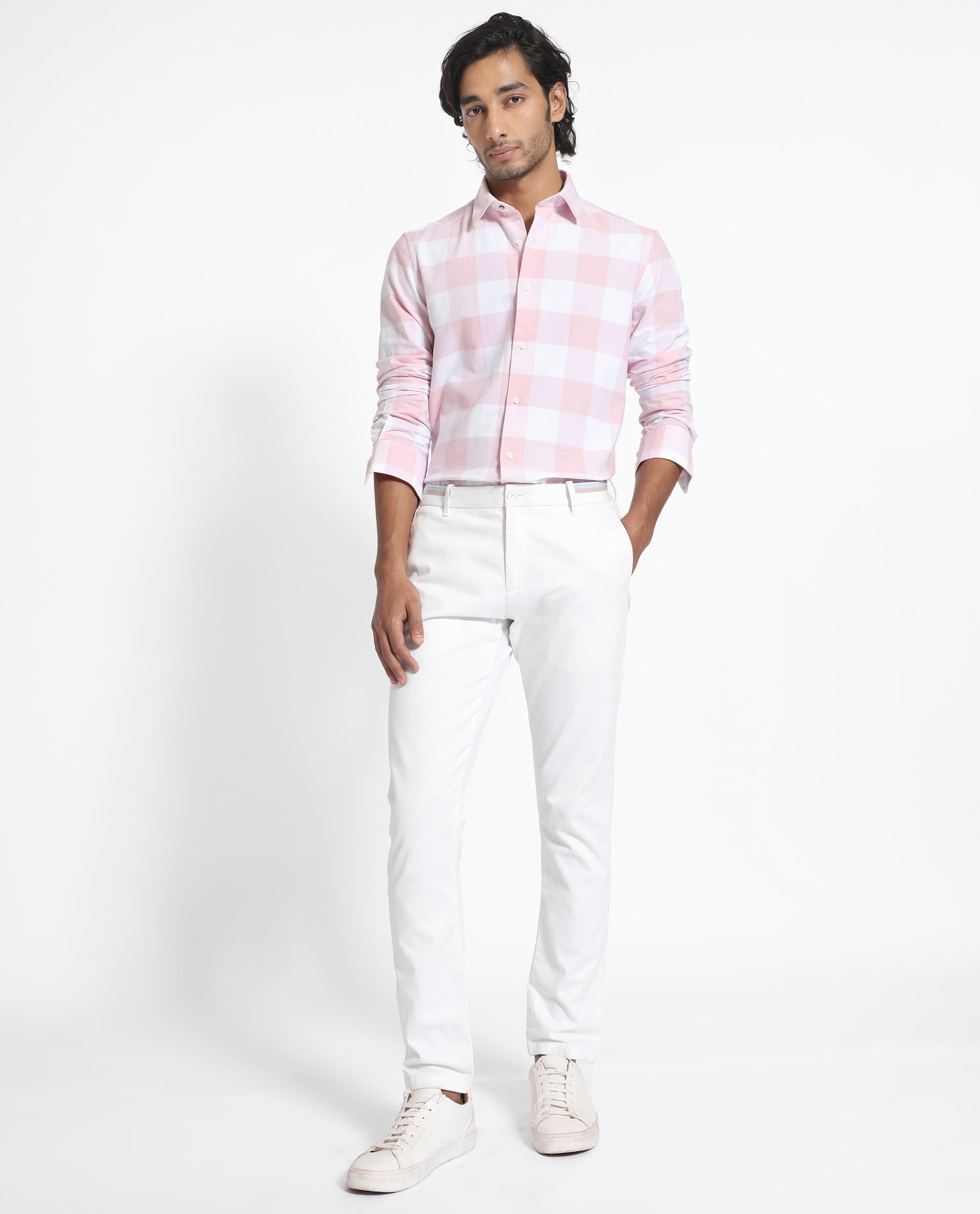 Rare Rabbit Men's Byre Light Pink Full Sleeves Checks Shirt