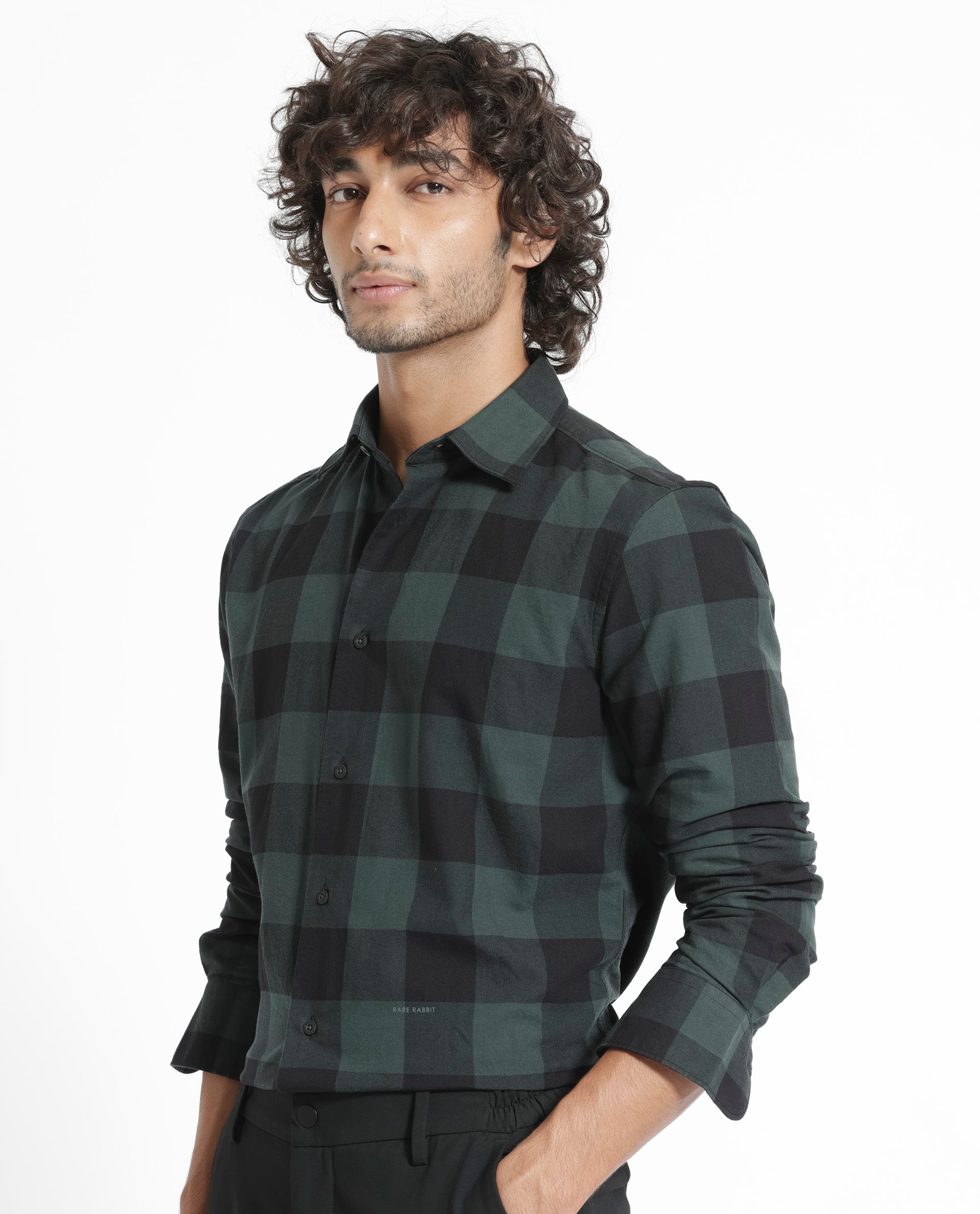 Rare Rabbit Men's Byre Dark Green Full Sleeves Checks Shirt