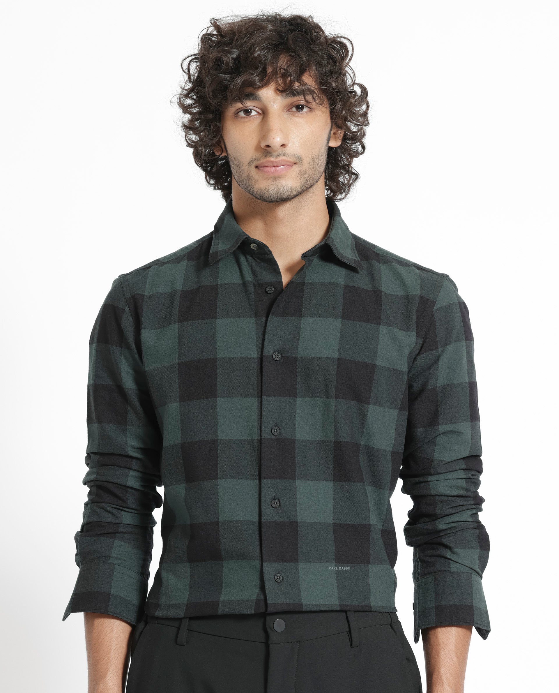 Rare Rabbit Men's Byre Dark Green Full Sleeves Checks Shirt