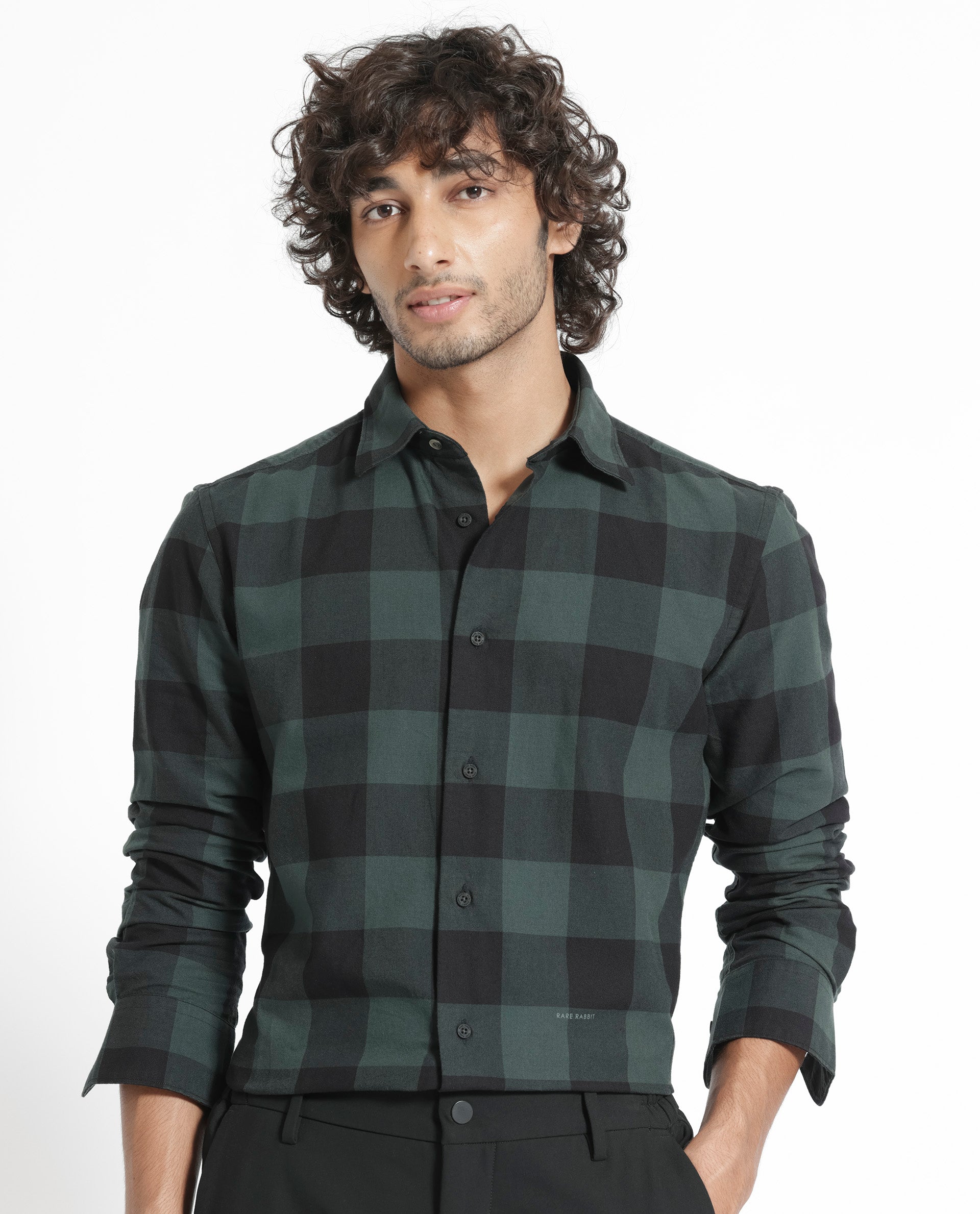 Rare Rabbit Men's Byre Dark Green Full Sleeves Checks Shirt