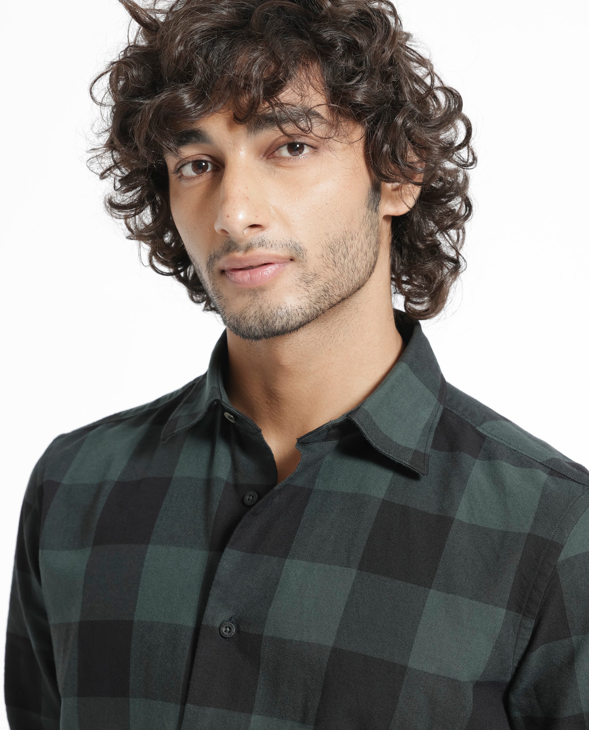 Rare Rabbit Men's Byre Dark Green Full Sleeves Checks Shirt