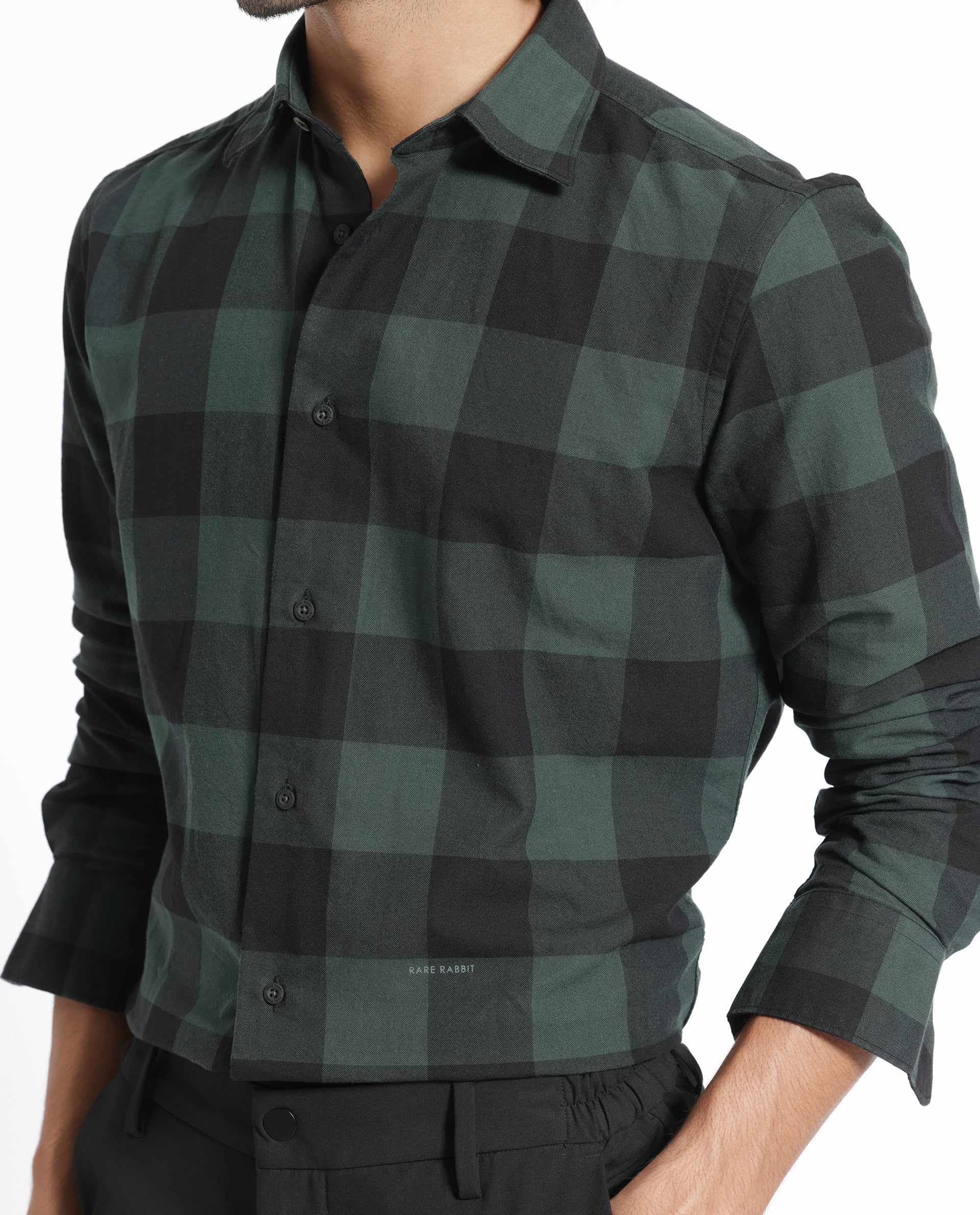 Rare Rabbit Men's Byre Dark Green Full Sleeves Checks Shirt
