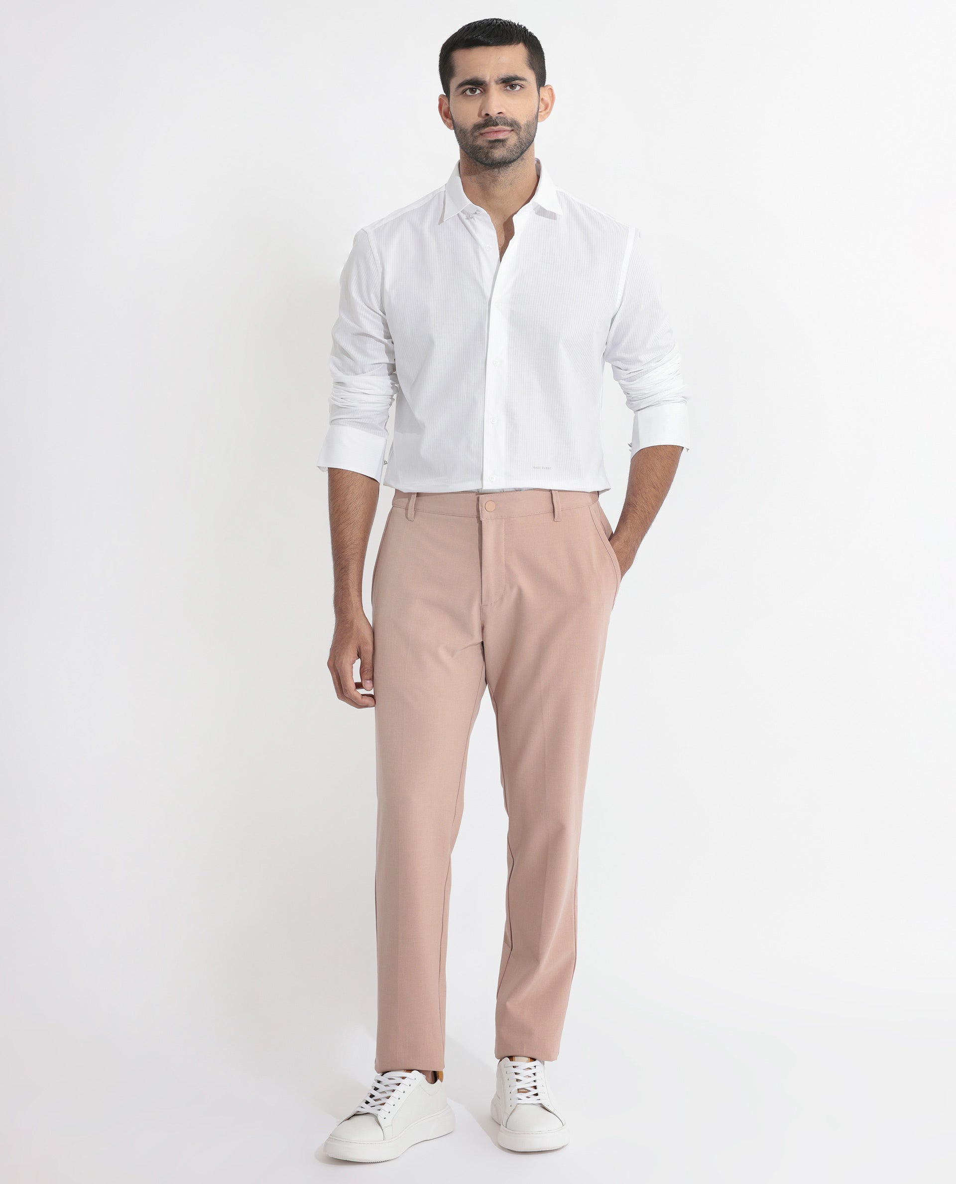 Rare Rabbit Men's Benzin White Cotton Full Sleeves Striped Shirt