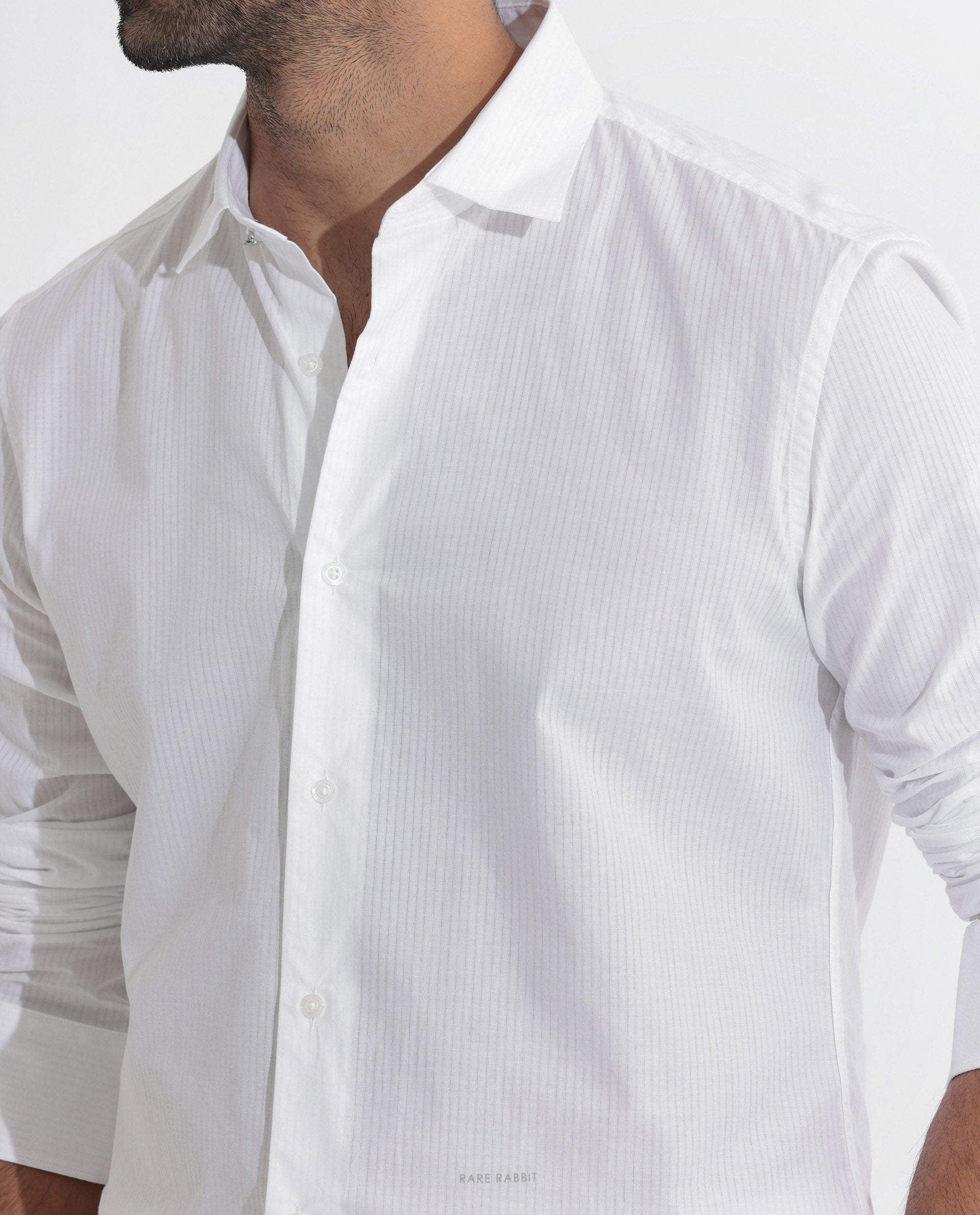 Rare Rabbit Men's Benzin White Cotton Full Sleeves Striped Shirt