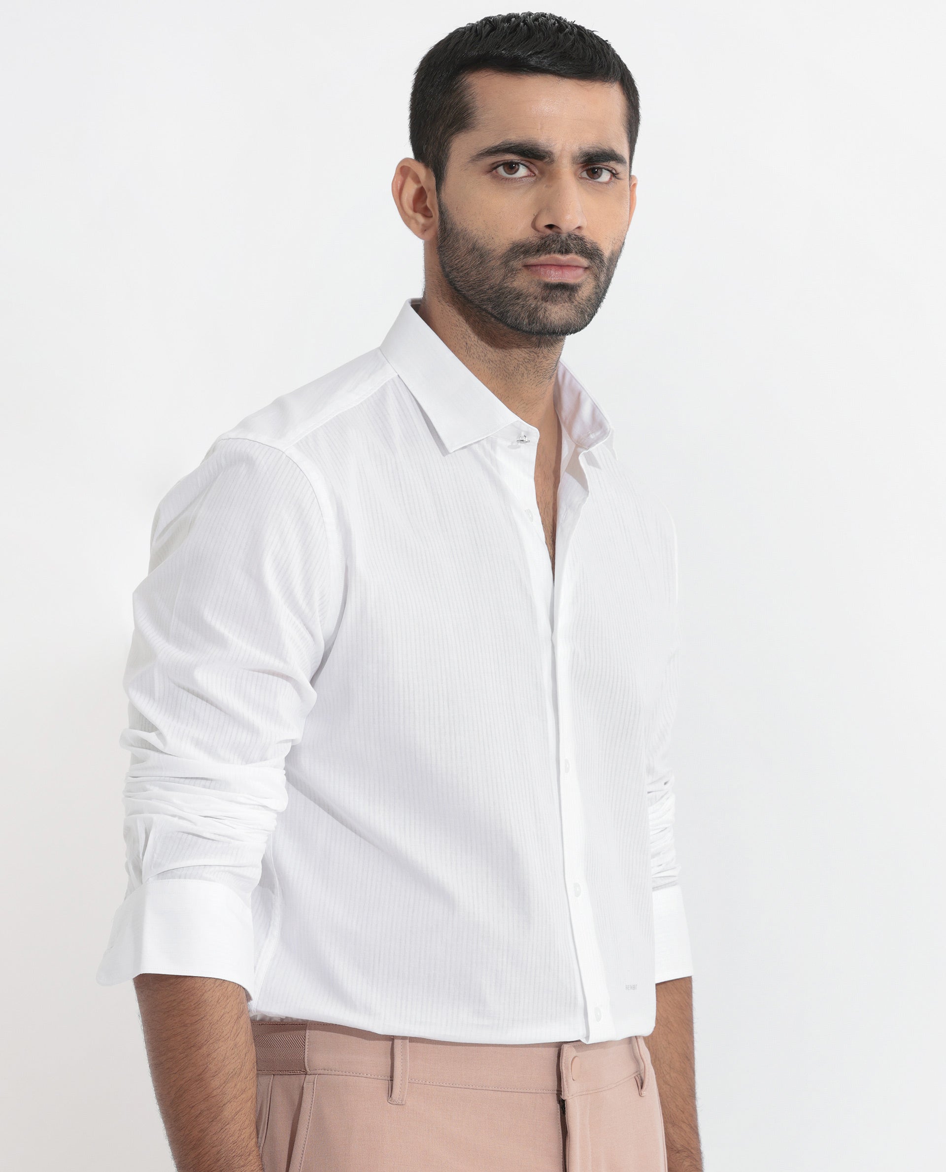 Rare Rabbit Men's Benzin White Cotton Full Sleeves Striped Shirt