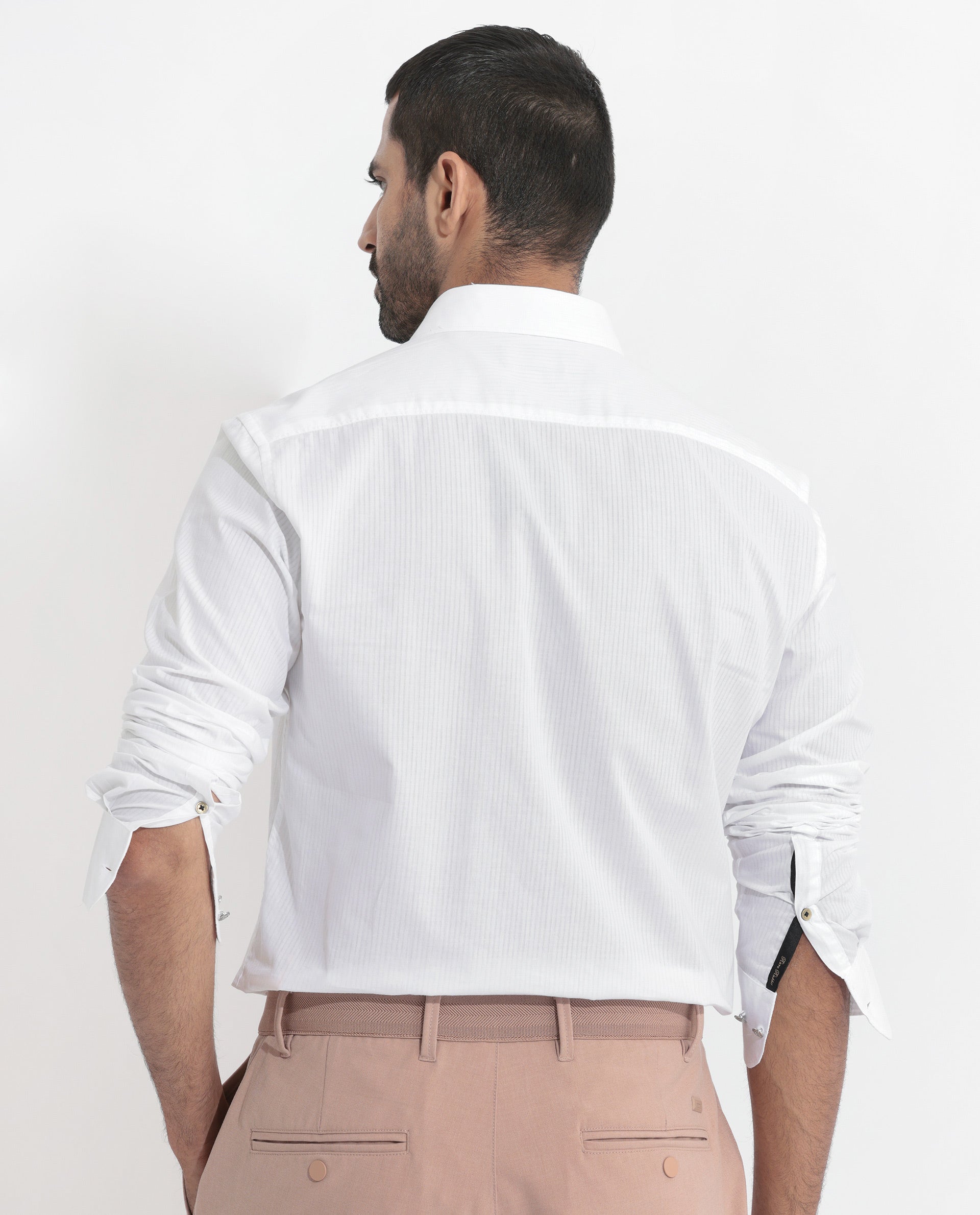 Rare Rabbit Men's Benzin White Cotton Full Sleeves Striped Shirt