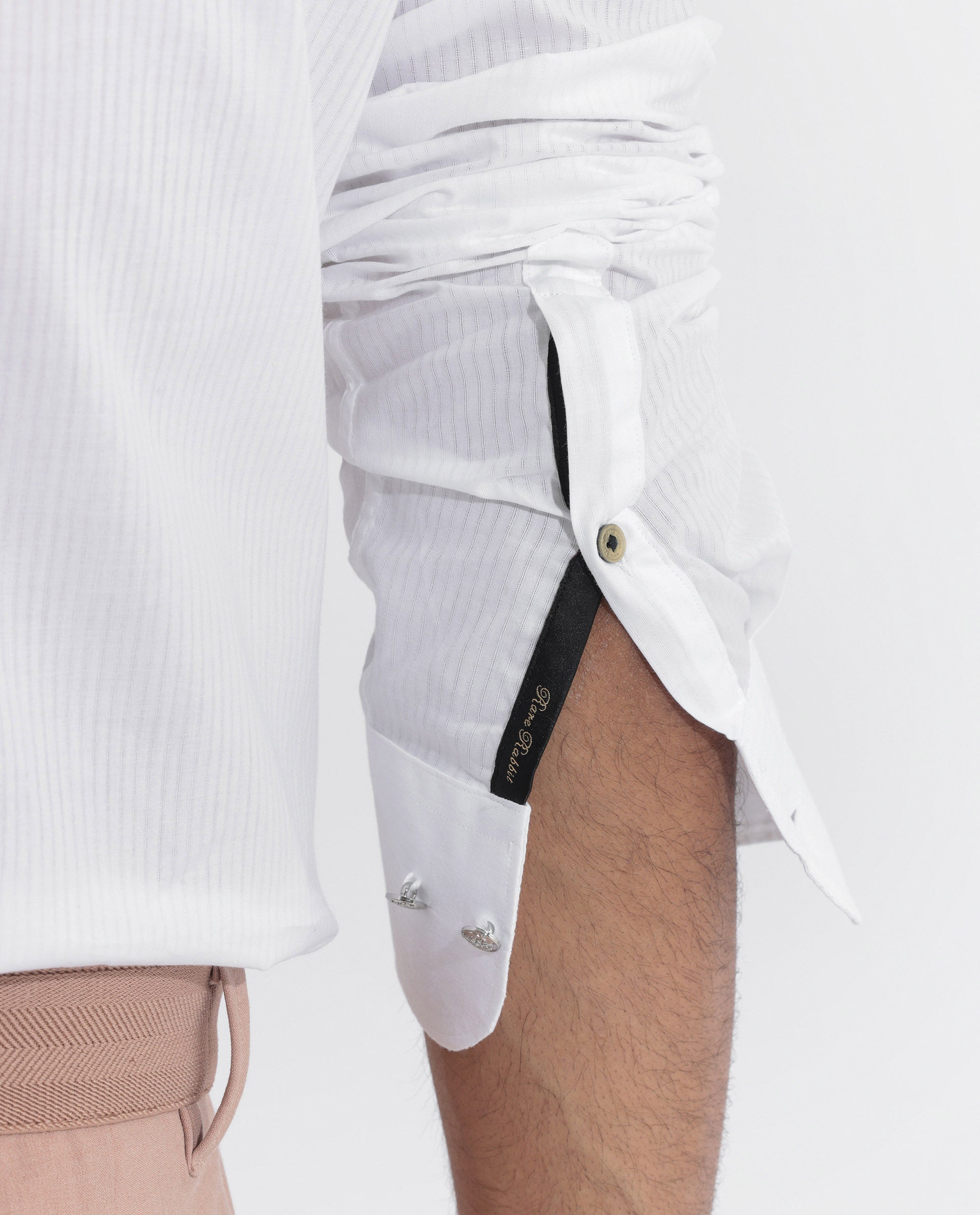 Rare Rabbit Men's Benzin White Cotton Full Sleeves Striped Shirt