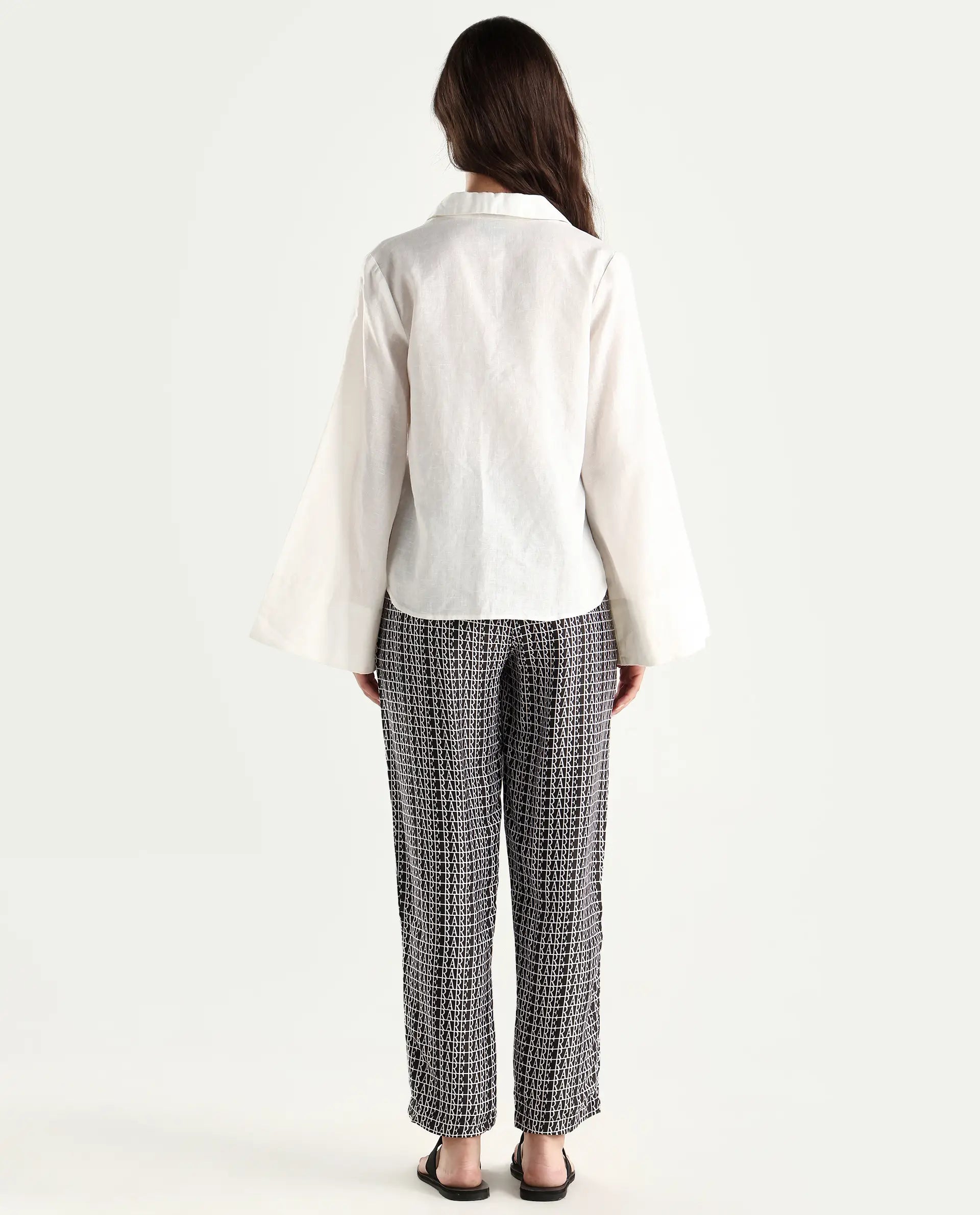 Rareism Women's Blakey Black Modal Blend Graphic Print Ankle Length Tailored Trouser