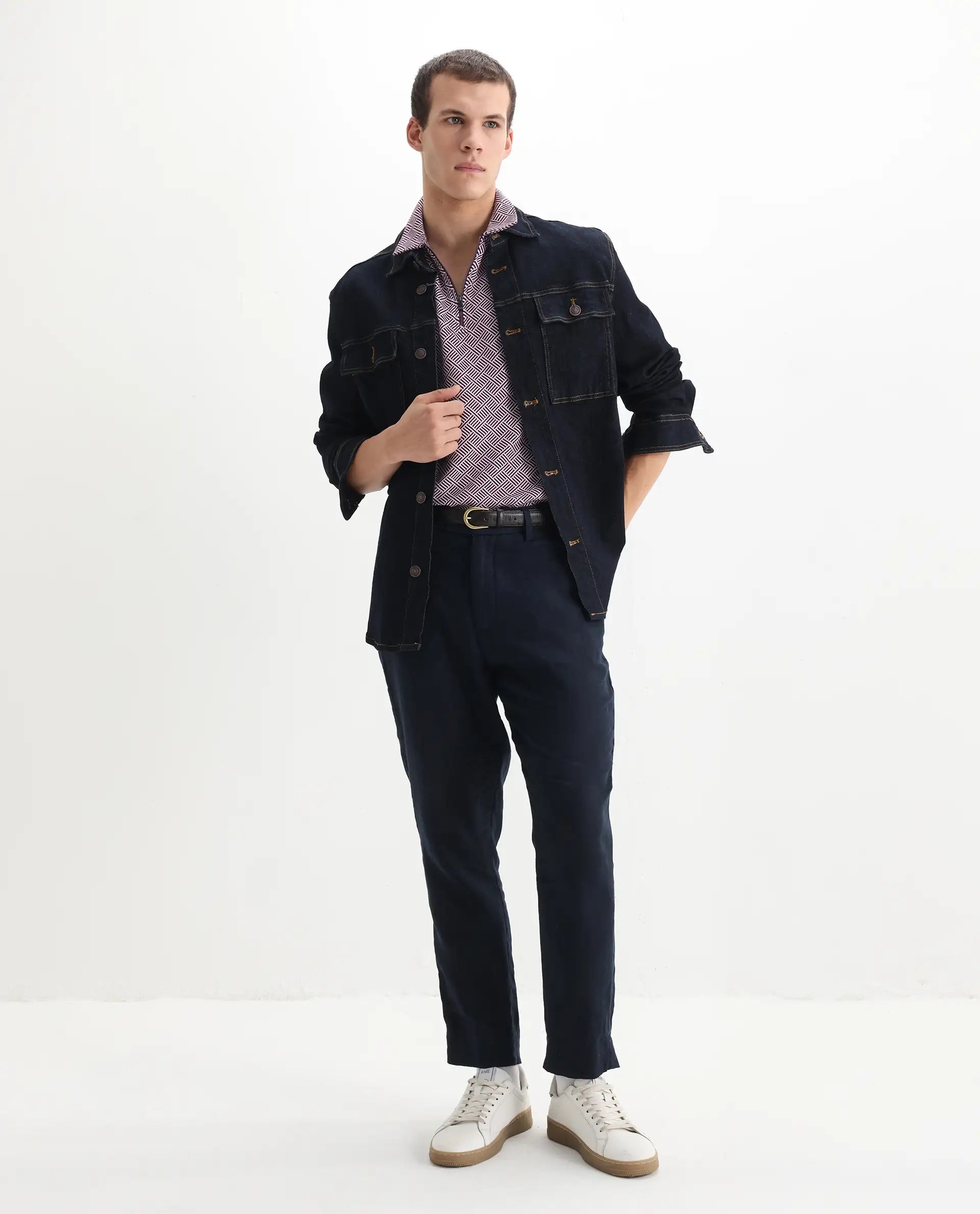 Rare Rabbit Men's Cabetta Dark Purple Cotton Jacquard Regular Fit Half Sleeve Polo