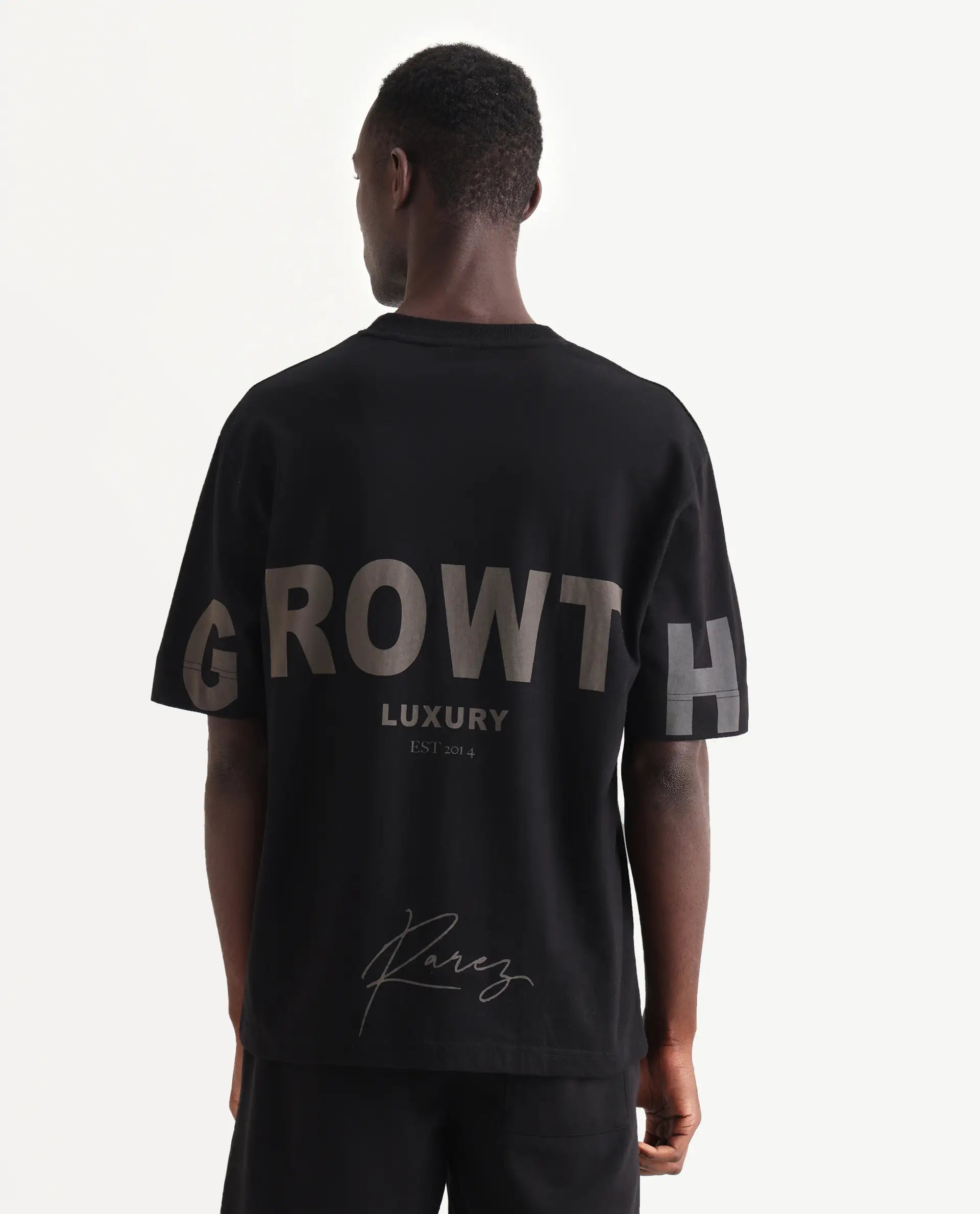 Rare Rabbit Men's Cade Black Cotton Graphic Print Oversized Fit Half Sleeve Crew Neck T-Shirt