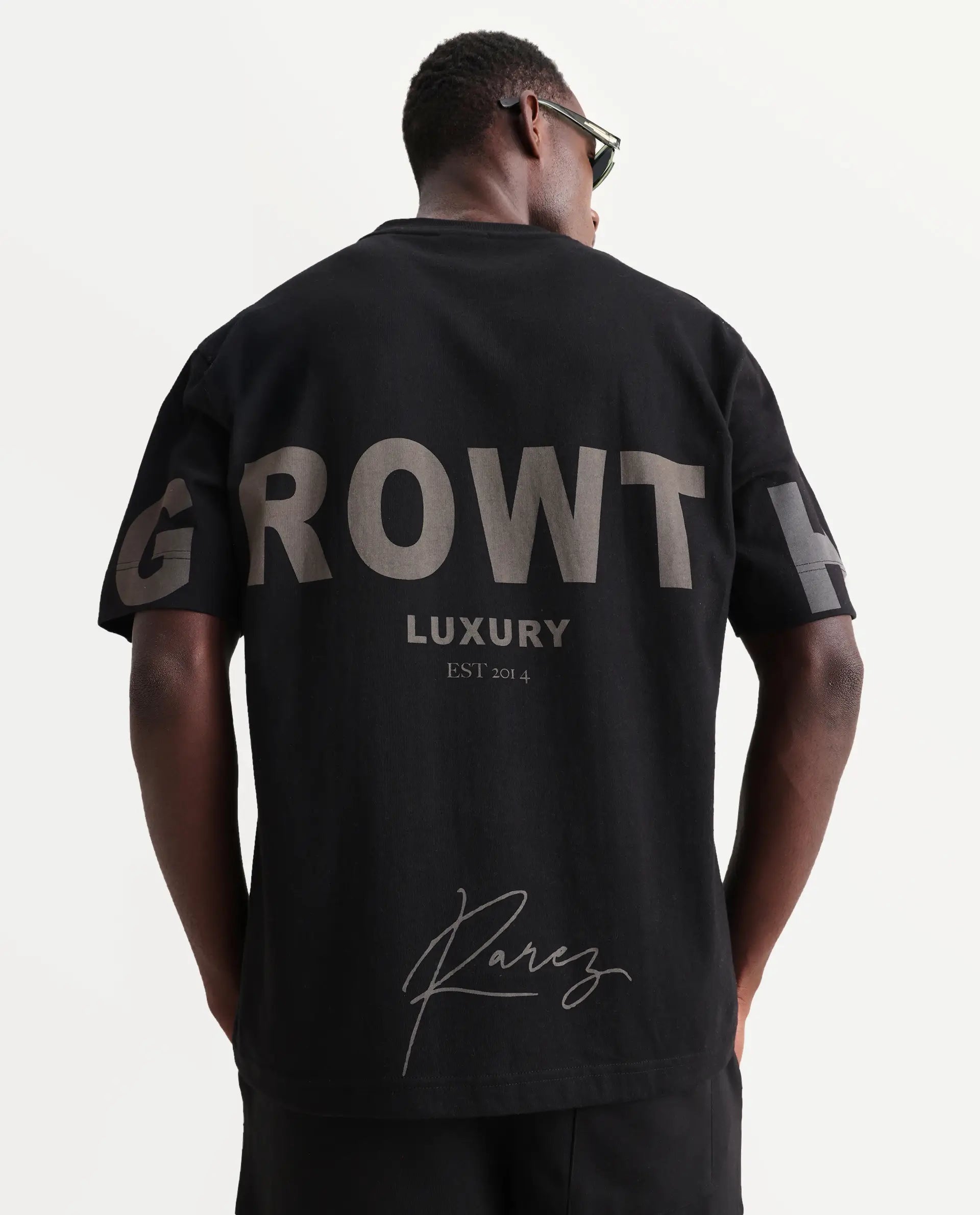 Rare Rabbit Men's Cade Black Cotton Graphic Print Oversized Fit Half Sleeve Crew Neck T-Shirt