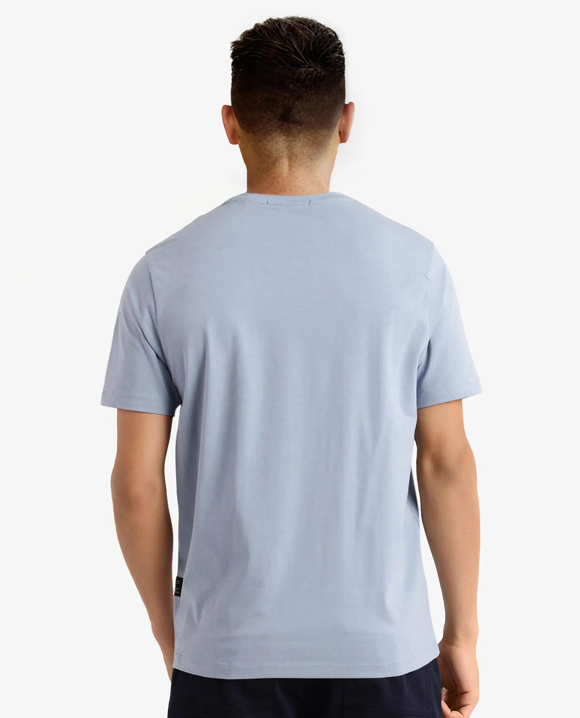 Rare Rabbit Men Caf Dusky Blue Short Sleeve Crew Neck Graphic Print T-Shirt