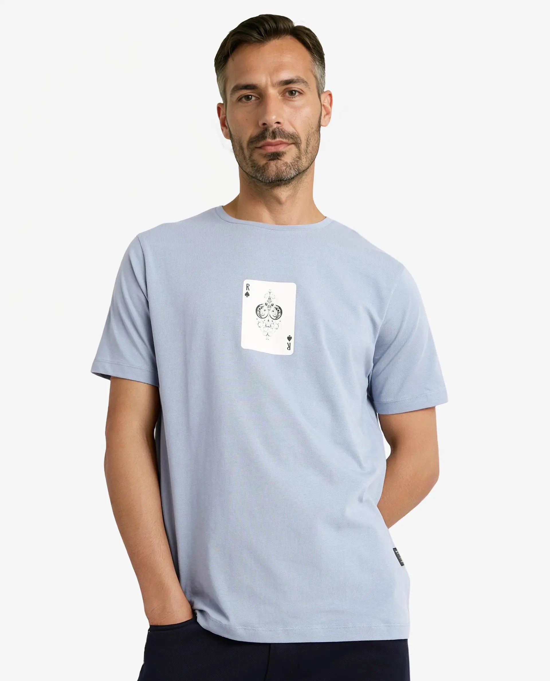 Rare Rabbit Men Caf Dusky Blue Short Sleeve Crew Neck Graphic Print T-Shirt