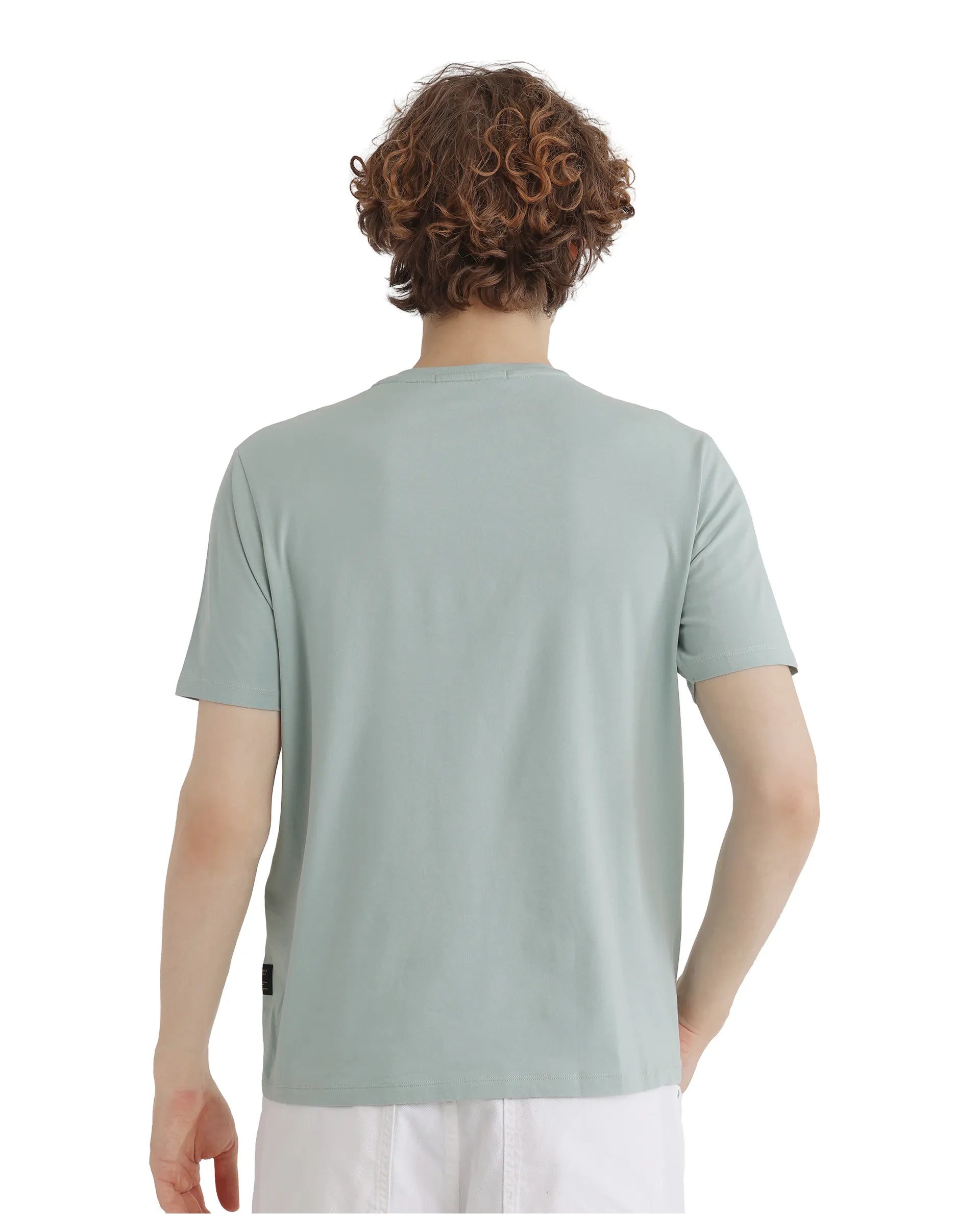 Rare Rabbit Men Caf Dusky Green Short Sleeve Crew Neck Graphic Print T-Shirt