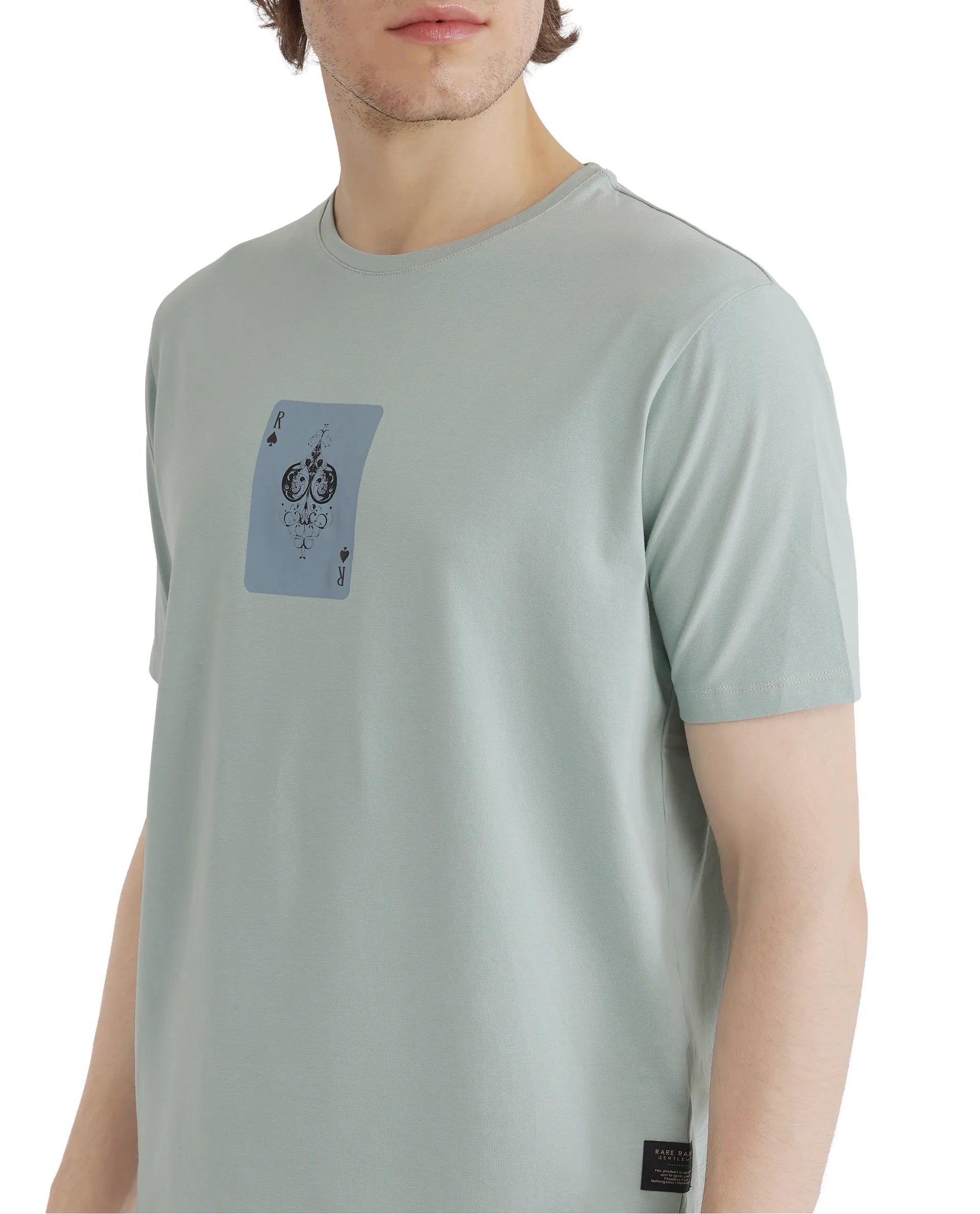 Rare Rabbit Men Caf Dusky Green Short Sleeve Crew Neck Graphic Print T-Shirt