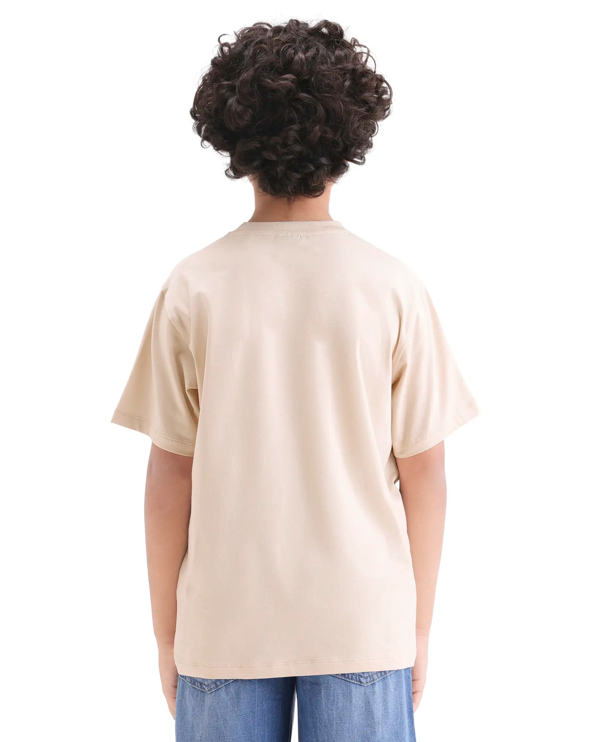 Rare Ones Kids Cago Light Beige Cotton Blend Pull-On Closure Hd Print Regular Fit T-Shirt